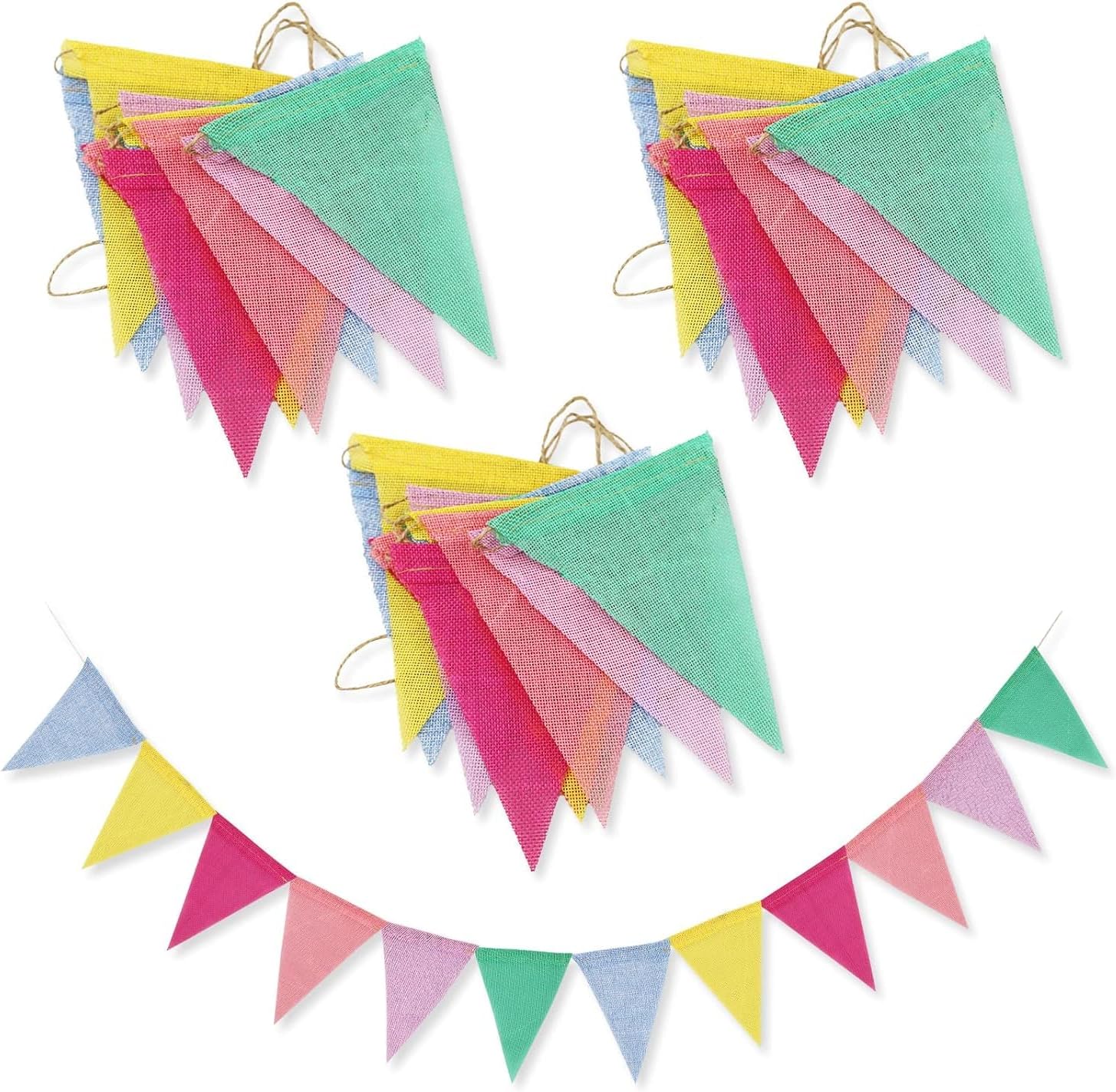 SZXMDKH 60 Flags 68 Feet Bunting Banner – Multicolour Outdoor Linen Burlap Celebration Decoration