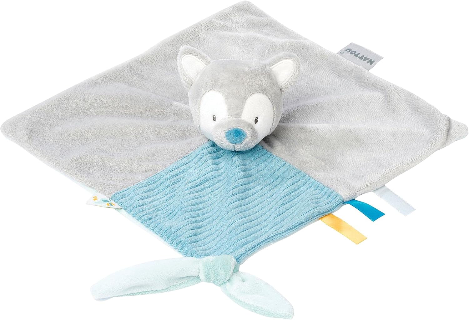 Detalle de NATTOU Doudou Plat Loup Tiloo, Attache pour sucette – Gris (27 x 27 cm)