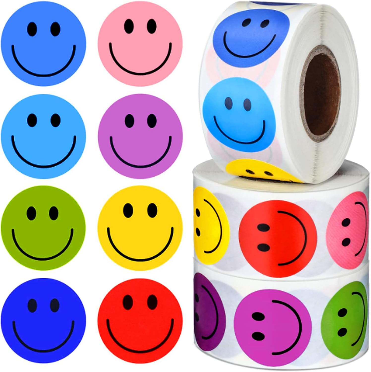 Detalle de Eideos C01023 Smiley Face Stickers, 1-Inch Paper Rolls, 8 Colors