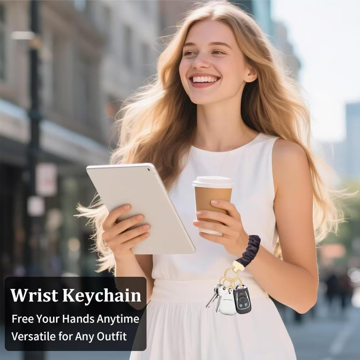 Detalle de DKGKOO Stretchy Scrunchie Keychain Wristlet: Hands‑free Key Access with Style