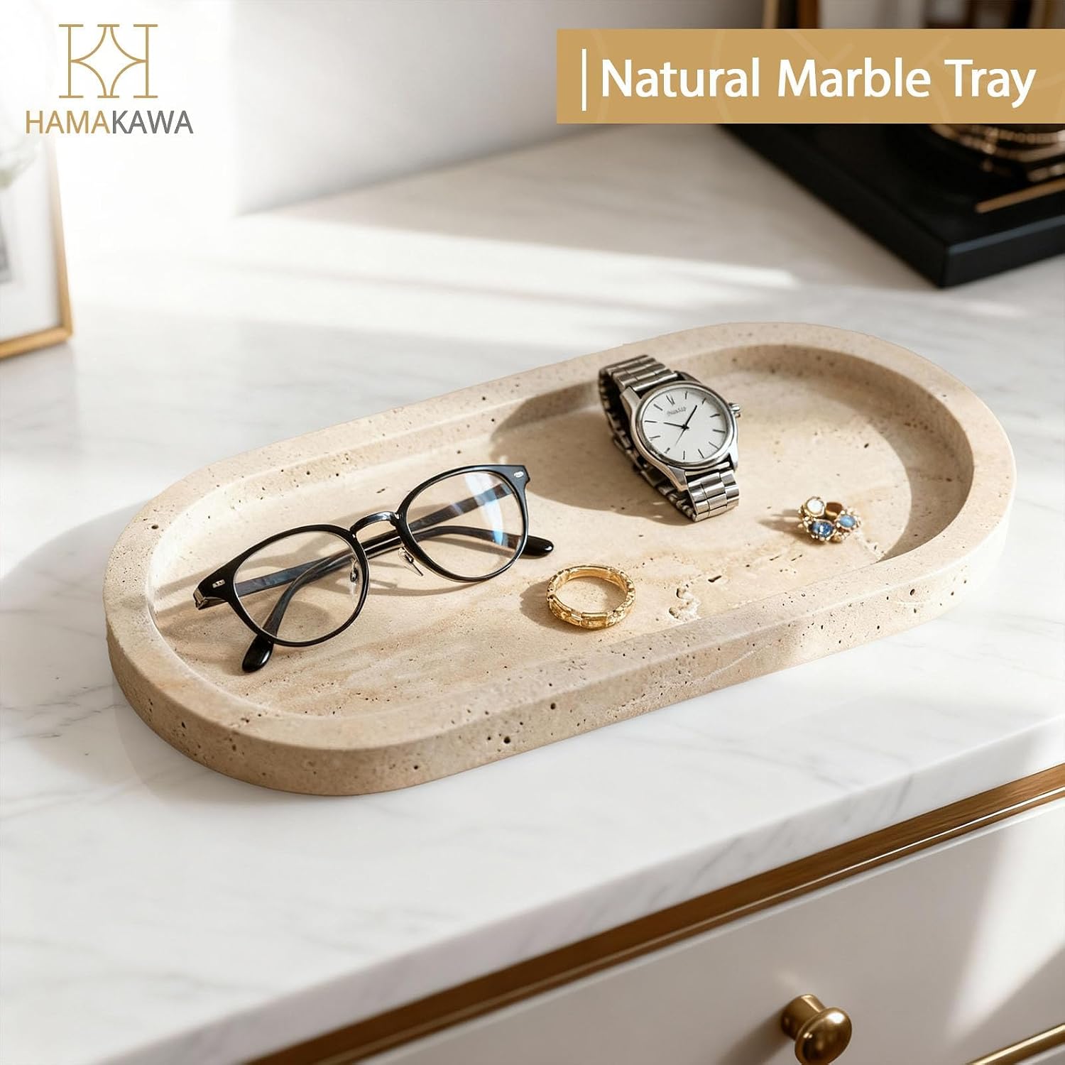 Detalle 2 de HAMAKAWA bathroom vanity tray, travertine