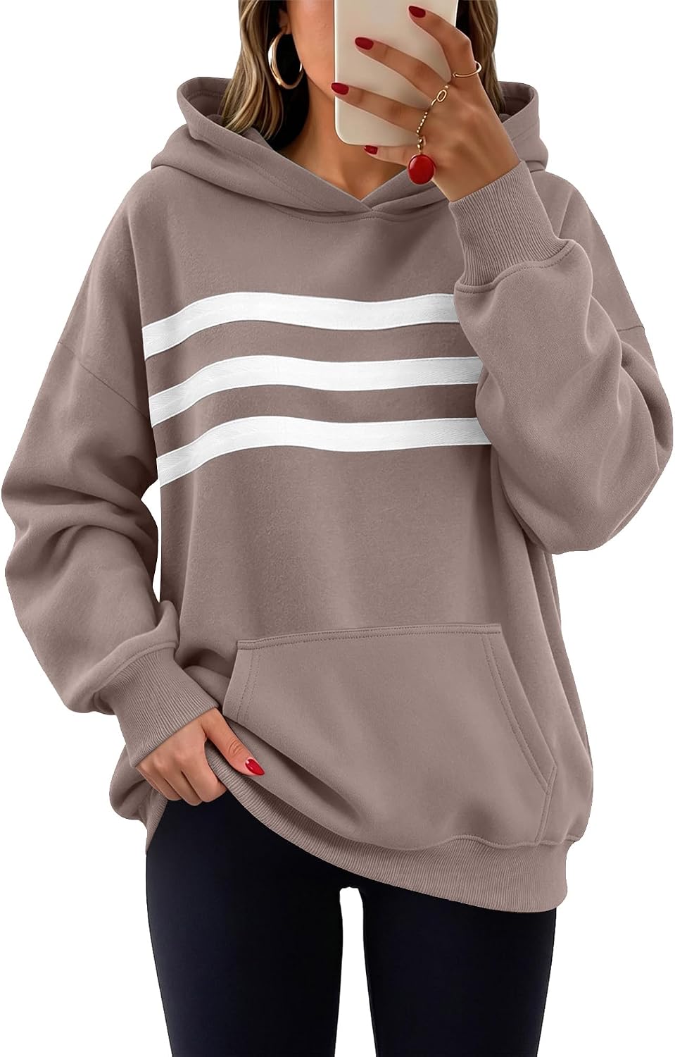 Detalle de onlypuff Women's Striped Oversized Fleece Hoodie Pullover