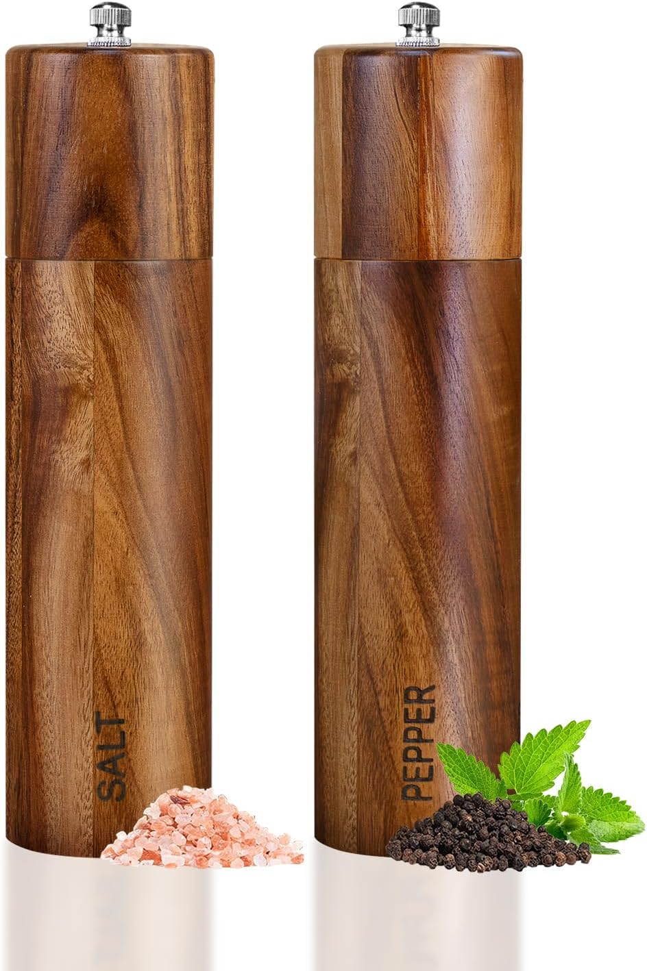 Detalle de Haomacro Acacia Wood Salt and Pepper Grinder Set, 8-Inch, Refillable