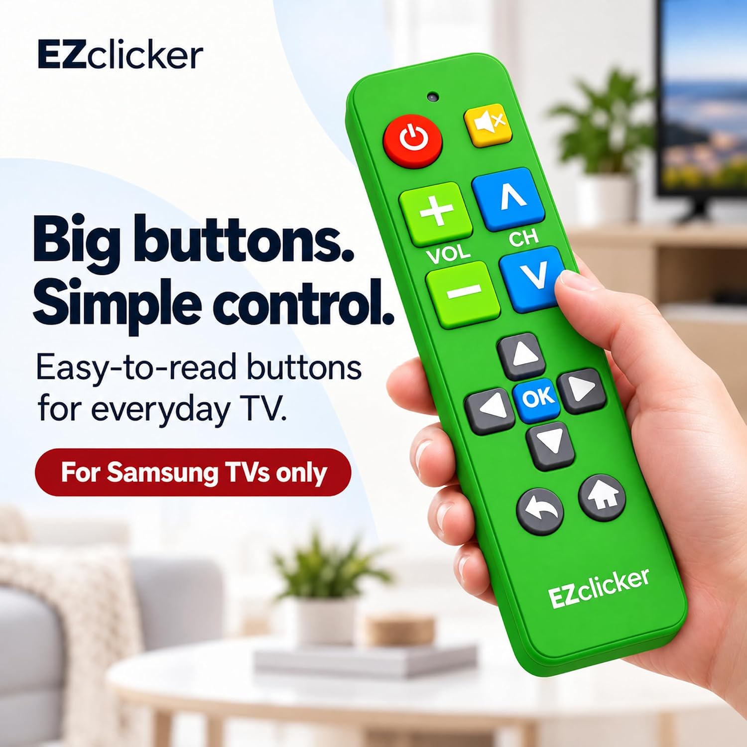 Detalle de Samsung Replacement TV Remote (Green) with Big Buttons for Samsung TVs Only