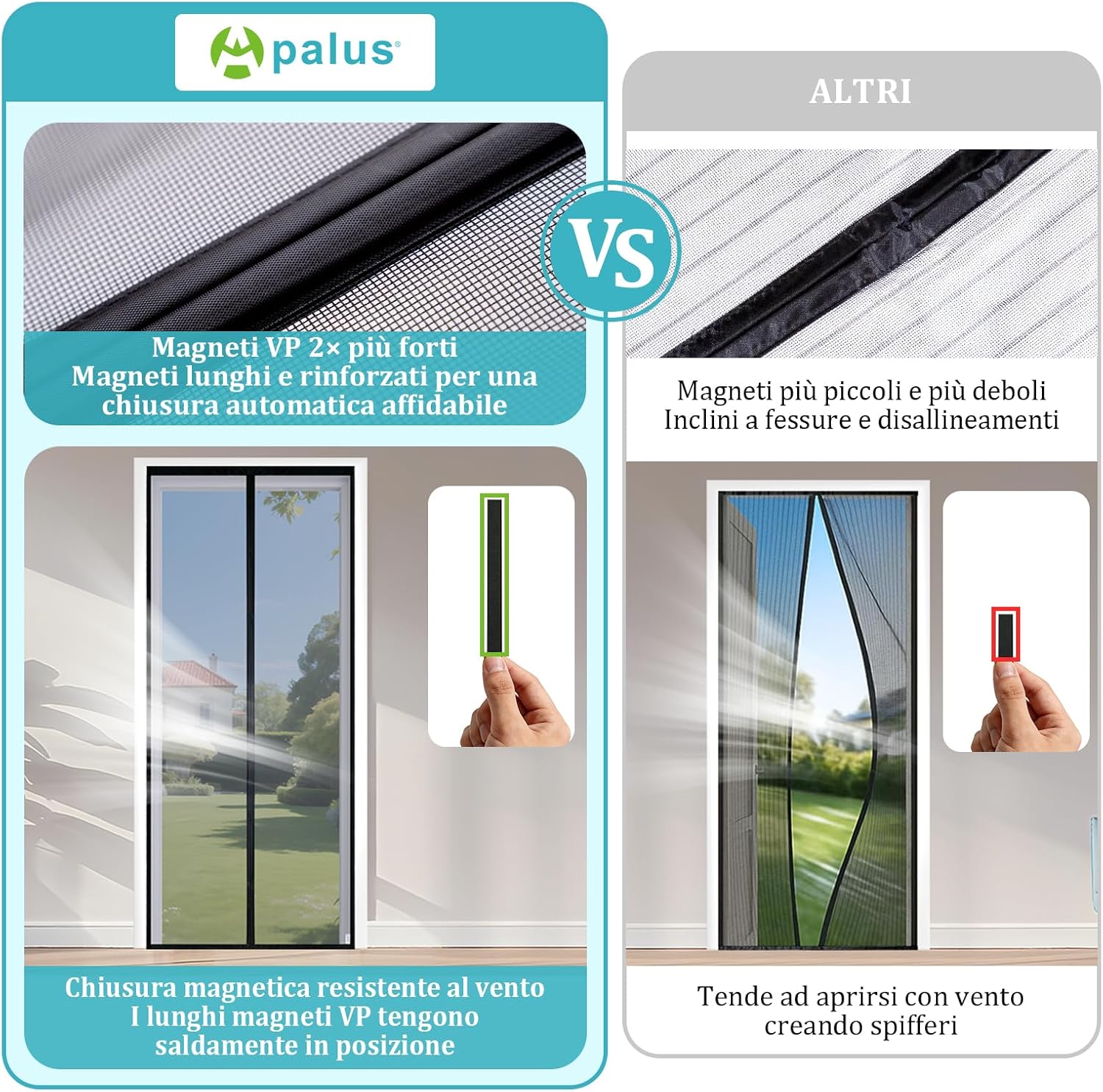 Thumbnail 3 de Apalus VP zanzariera magnetica per porta balcone 100×220 cm, magneti più forti e fascia auto-adesiva