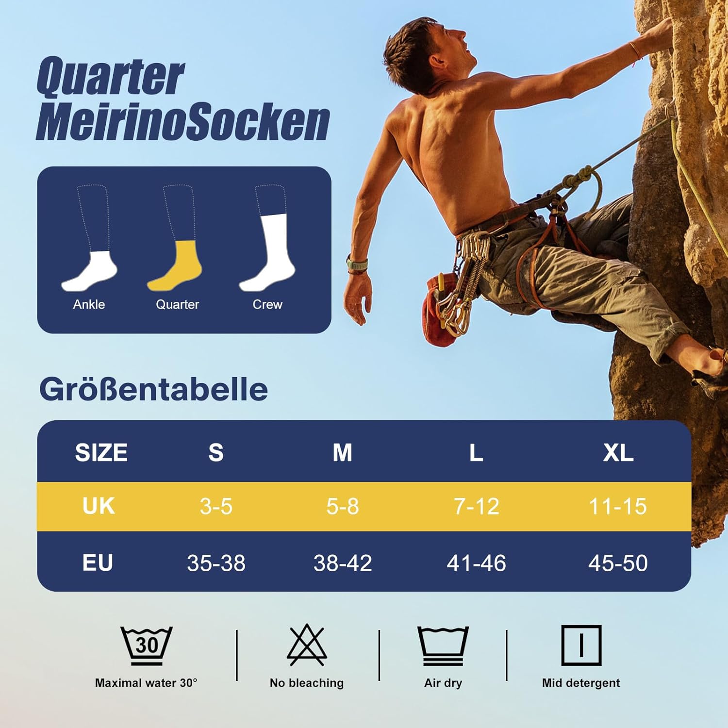 Thumbnail 6 de Niofind Merino Wandersocken für Damen & Herren – atmungsaktive Quarter-Sneaker-Socken im 6er-Set