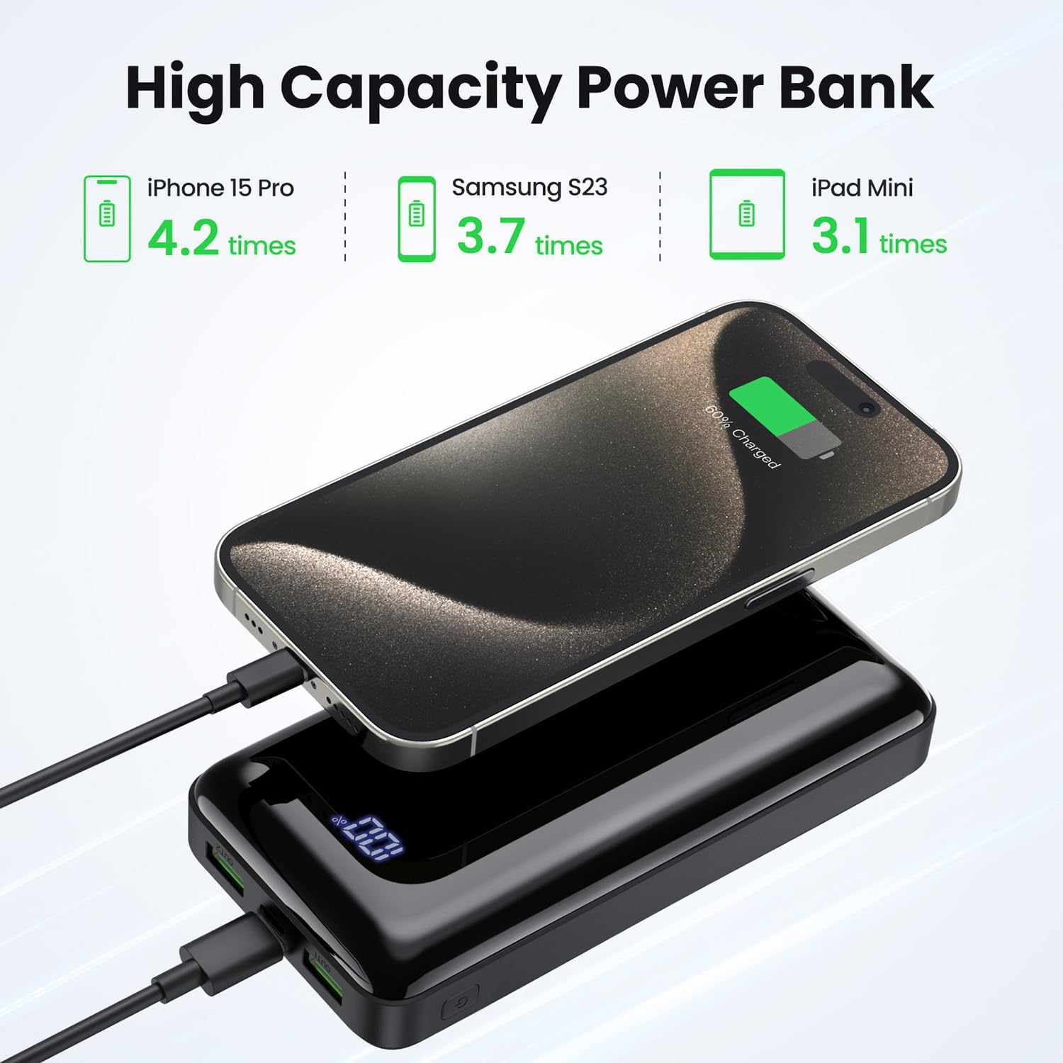 Thumbnail 3 de Power Bank 27000 mAh con USB-C PD 20W e doppie USB-A 22,5W, display LED e ricarica rapida