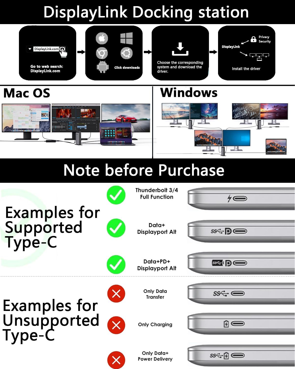 Thumbnail 3 de WAVLINK DisplayLink USB-C Laptop Docking Station with 3 HDMI Triple Display (4K+Dual 2K) and 100W Charging