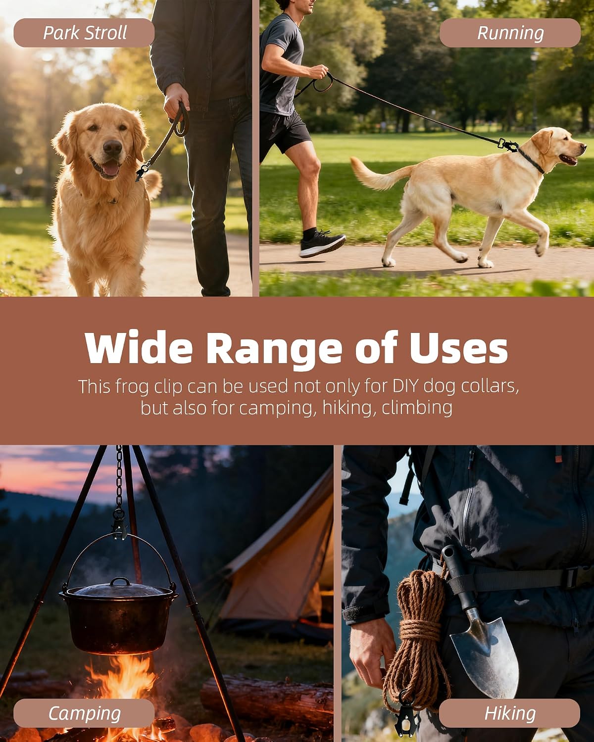 Detalle de ETIALURE 2PCS Dog Lead Frog Clip with 360° Swivel Carabiner – Quick Release Safety Clips (Square + Round)