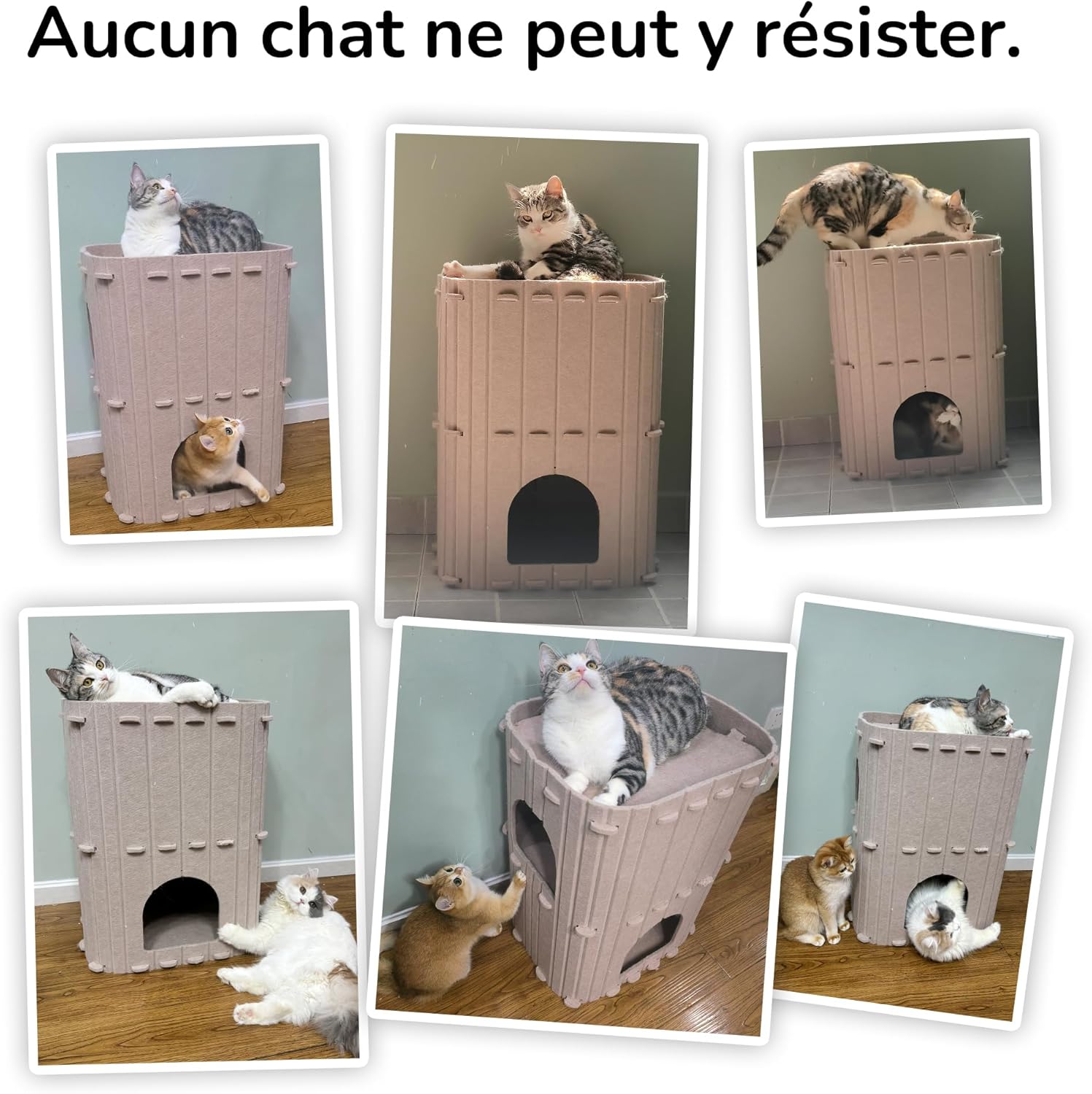 Thumbnail 5 de Cave à chat d’intérieur FUKUMARU à 2 étages en feutre, 45x36,5x60 cm