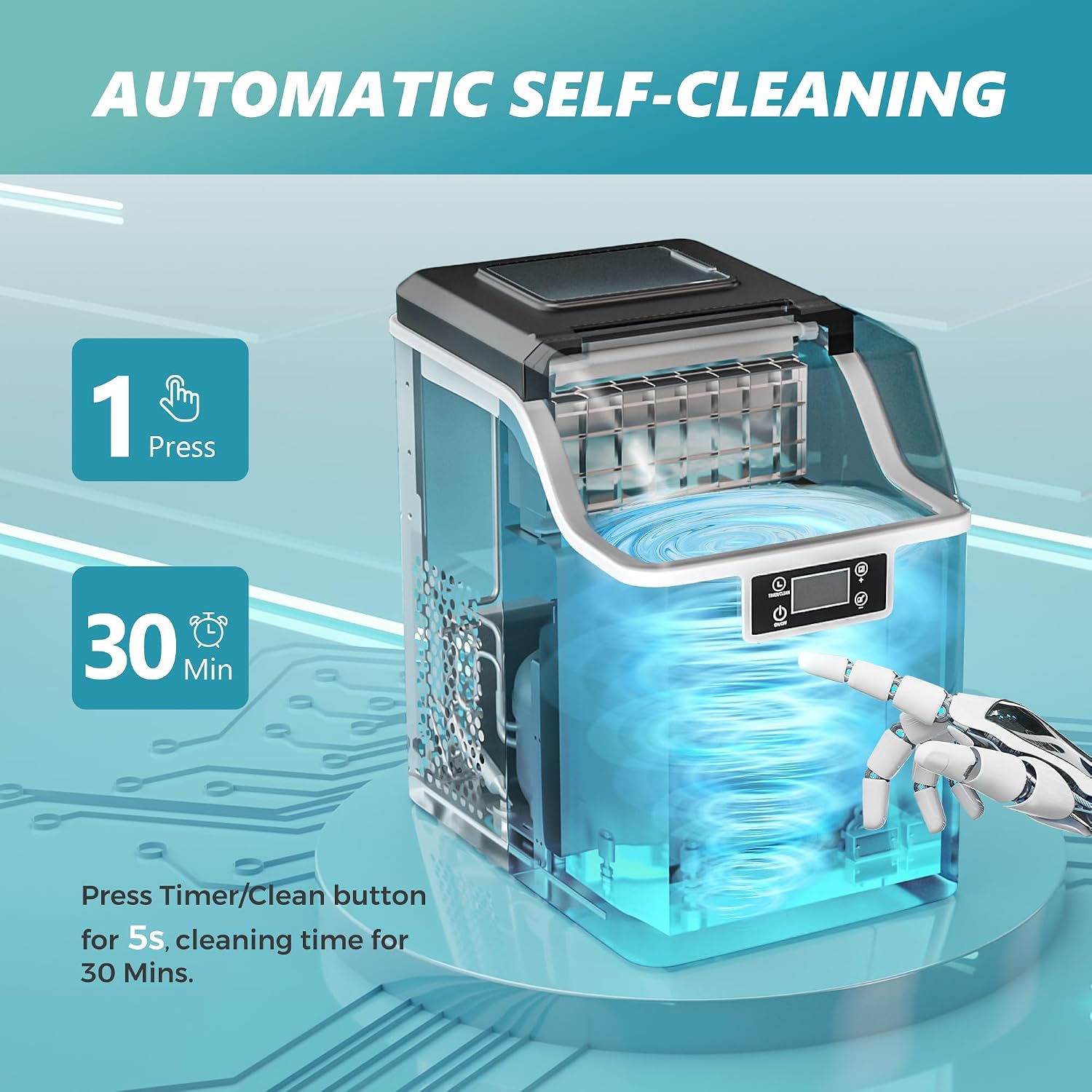 Detalle de EUHOMY Countertop Ice Maker, 45 lb/day, Adjustable Ice Thickness