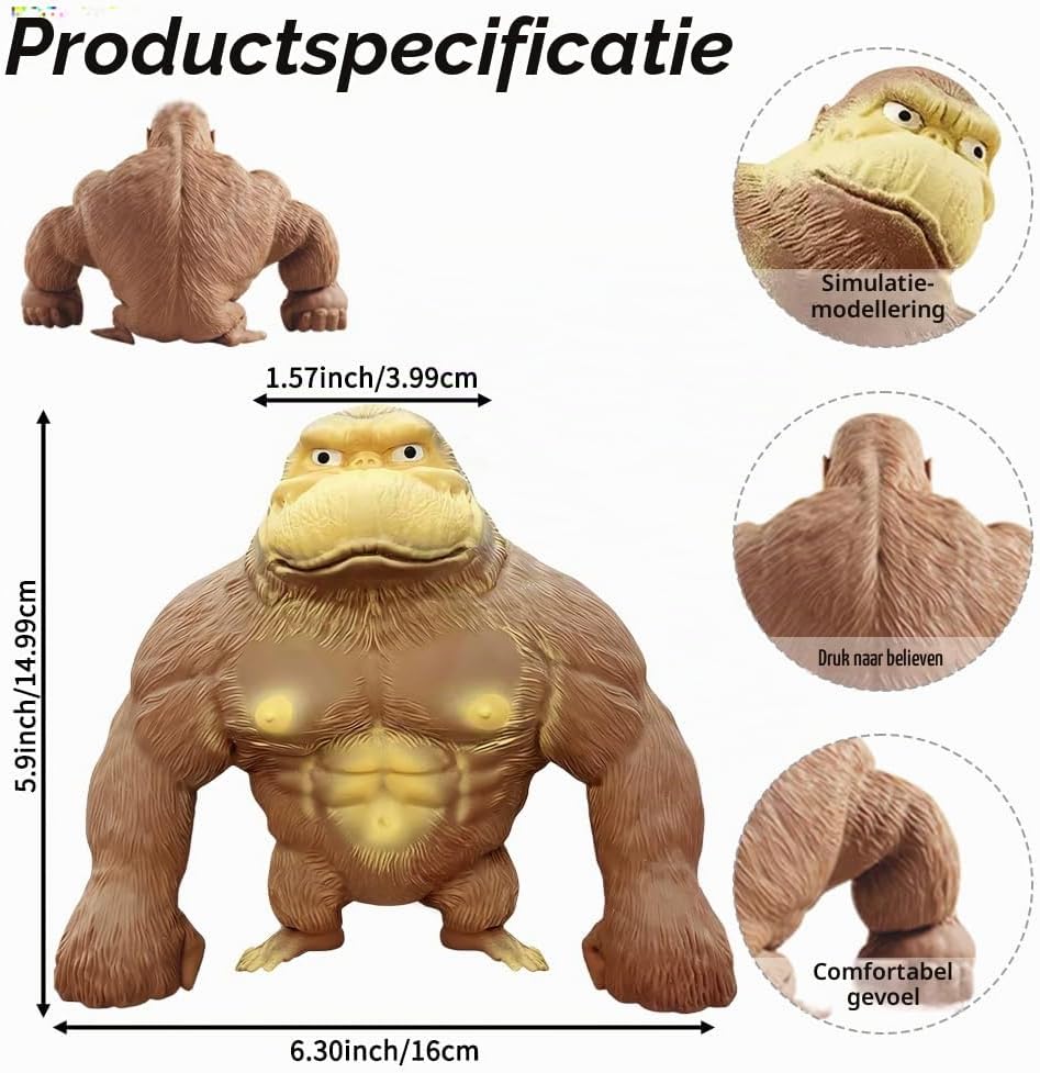 Thumbnail 2 de HuaMuDM HuaMuDM01 gorilla-aap knijpspeelgoed van latex, bruin, 10 x 8 x 2 cm