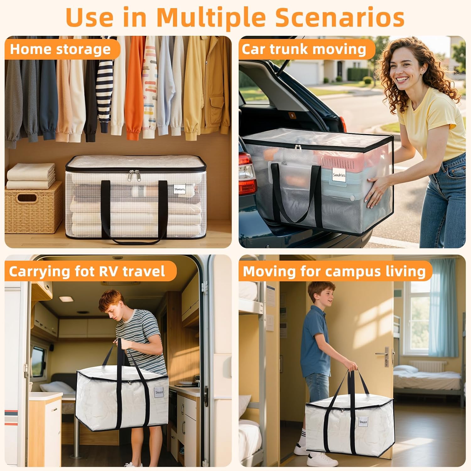 Thumbnail 6 de Clothes Bags Storage 120L Pack (6) with Zipper, Handles and Tag Pocket — Foldable Wardrobe & Moving Bags