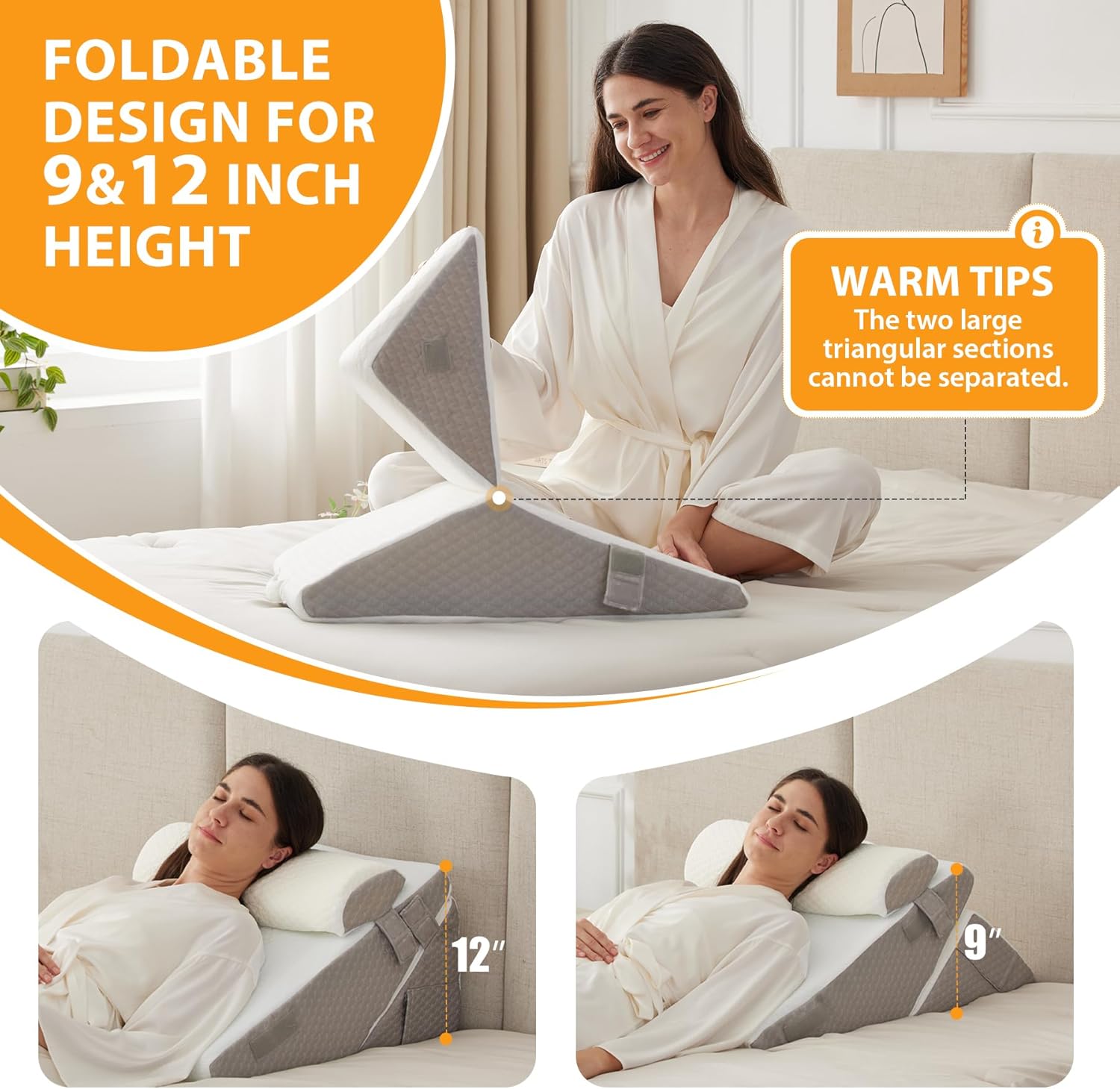 Detalle de Ruqmuis 3PCS Adjustable Wedge Pillow Set for After Surgery, 9 & 12 Inch Bed Wedges