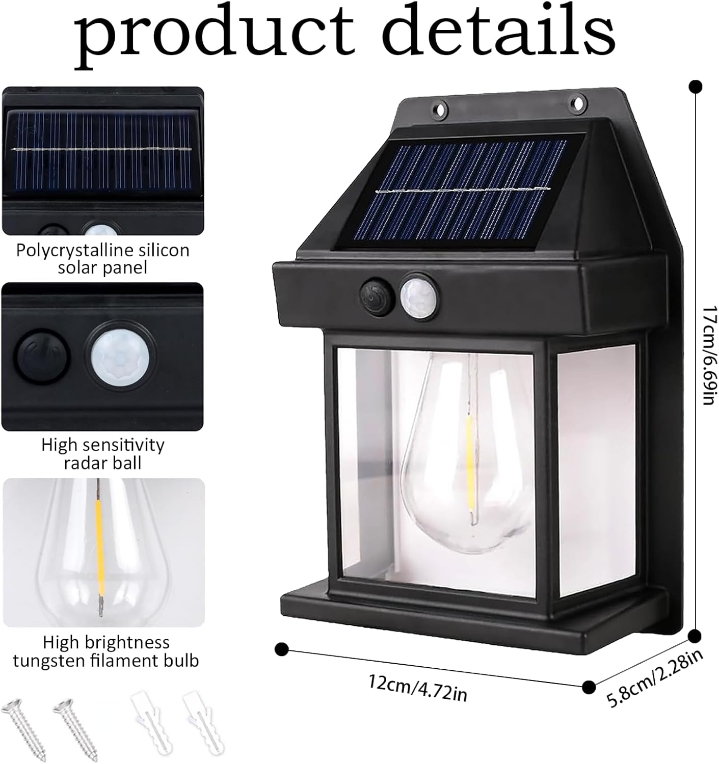 Detalle de Hqynss Solar Lights Outdoor (2 Pack): IP65 Waterproof Wall Lanterns with Motion Sensor and 3 Modes