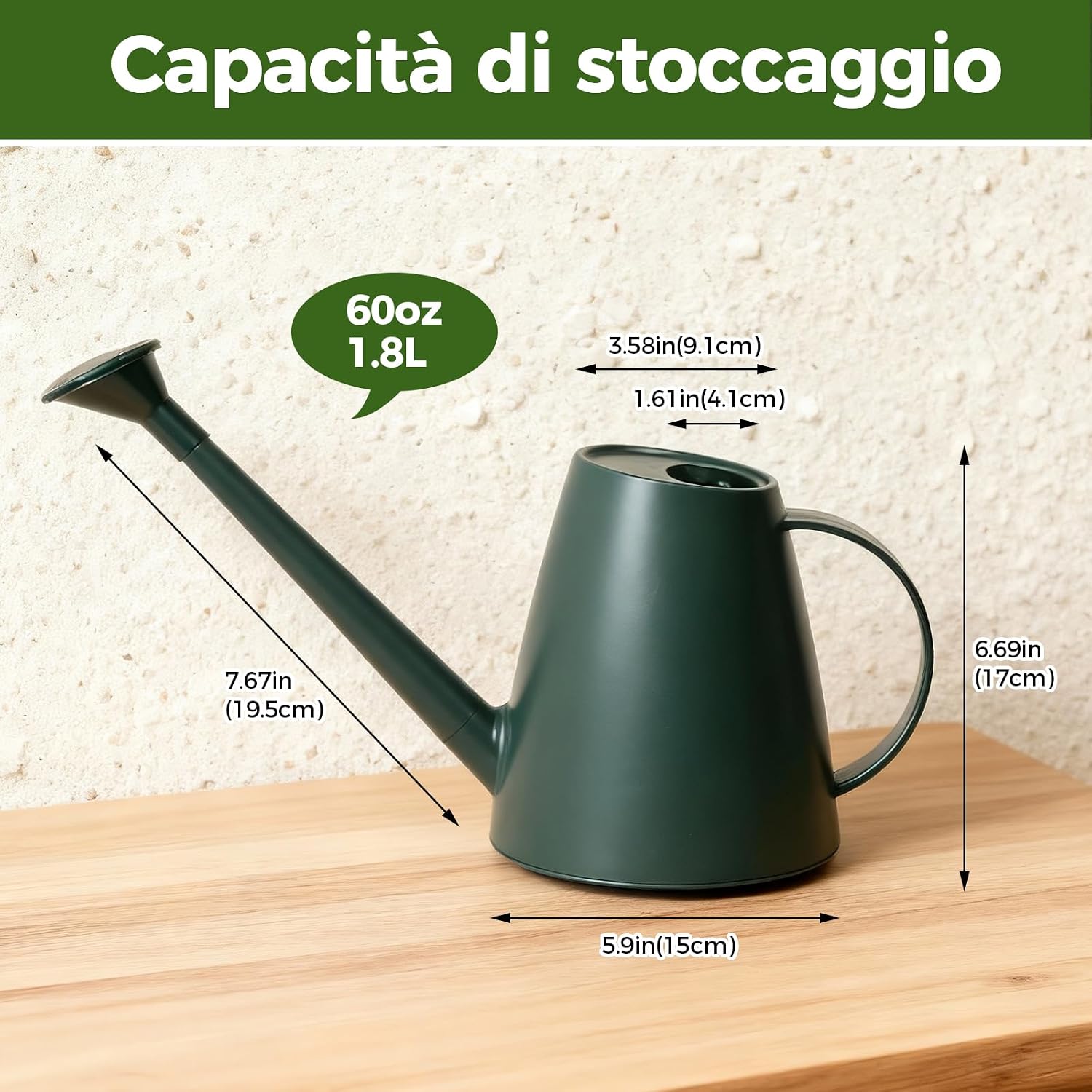 Detalle de Bamworld Annaffiatoio per Piante da Interno 1,8 L con Beccuccio Lungo e Doppio Ugello