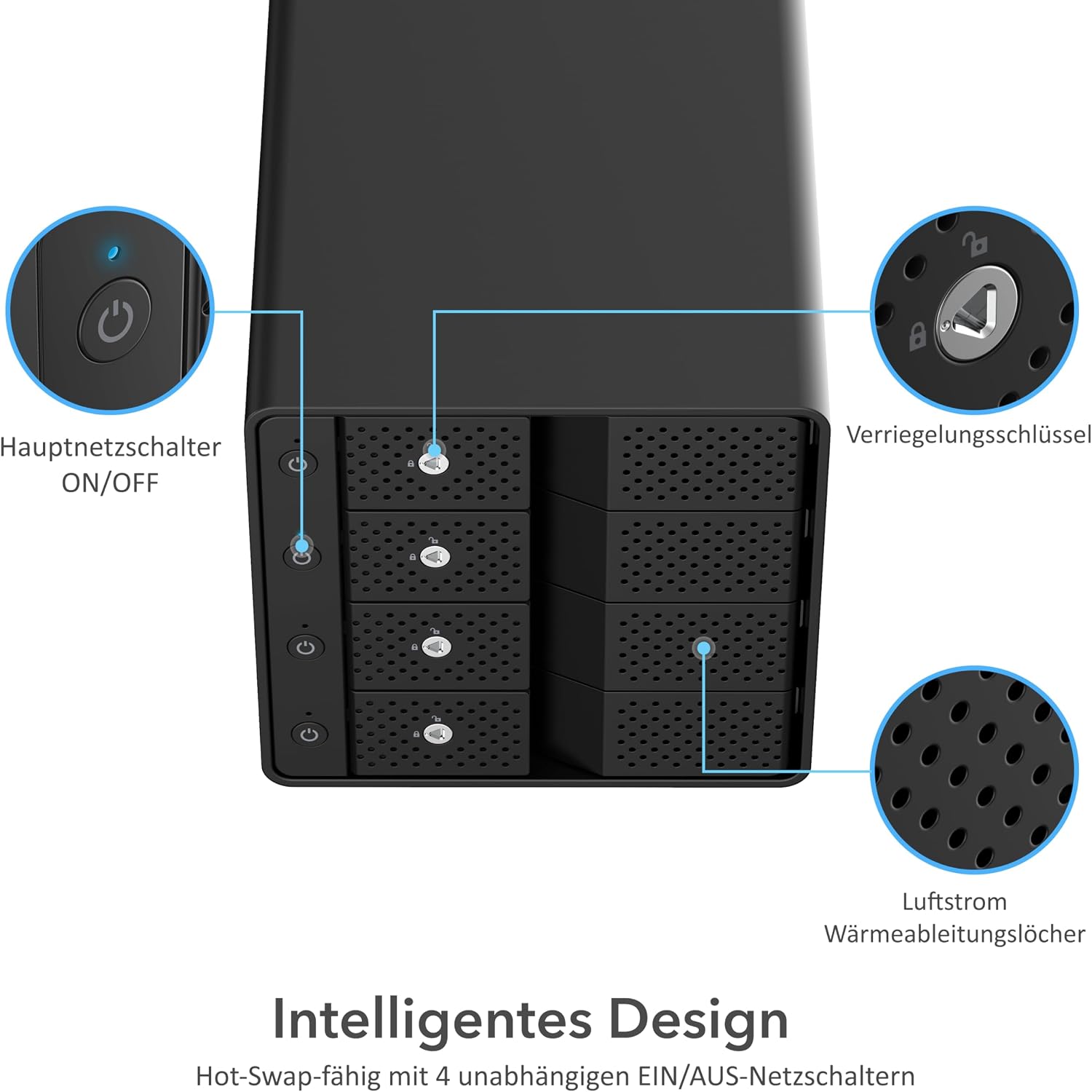 Detalle de SABRENT DS-SC4B 4-Bay SATA Dockingstation fĂĽr HDD/SSD đź’ľ