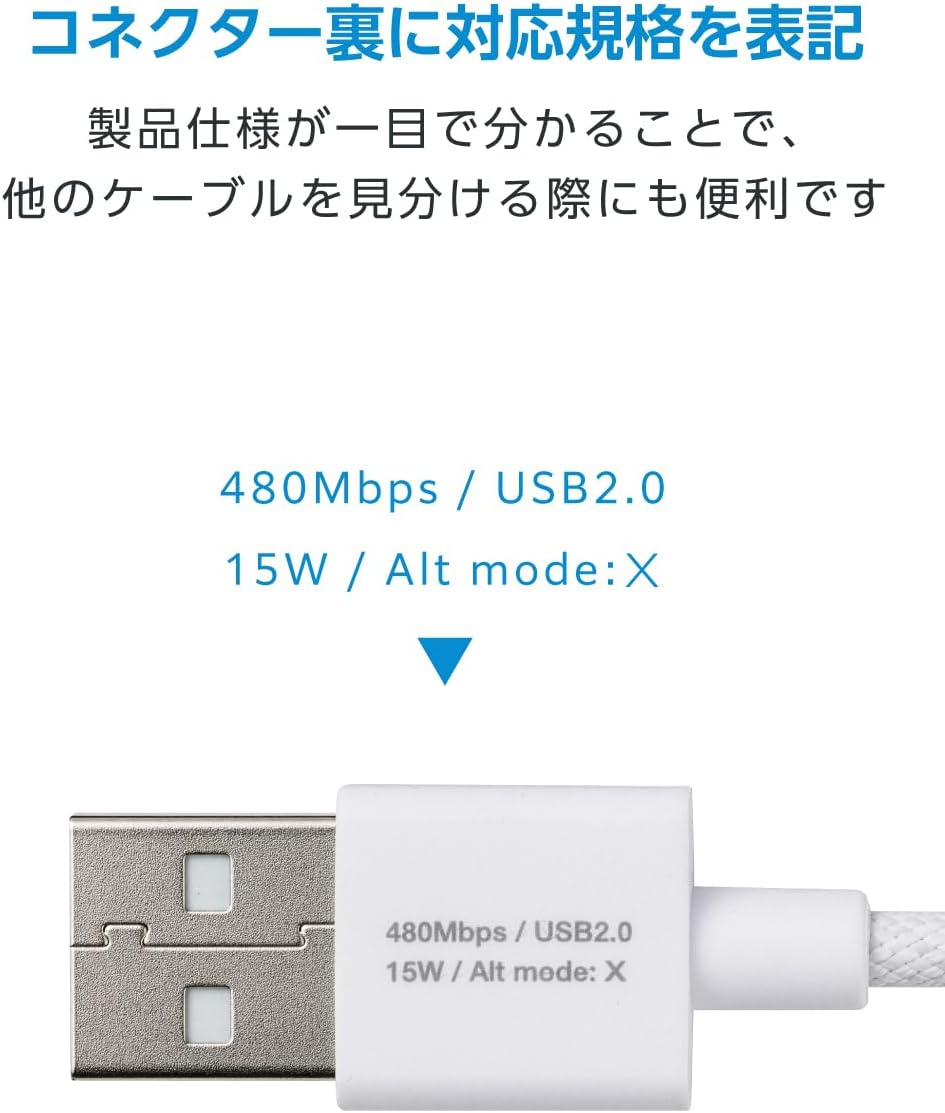 Thumbnail 6 de エレコム MPA-ACECMW15WH USB-A to USB Type-Cケーブル 1.5m・磁石付き・ナイロンメッシュ