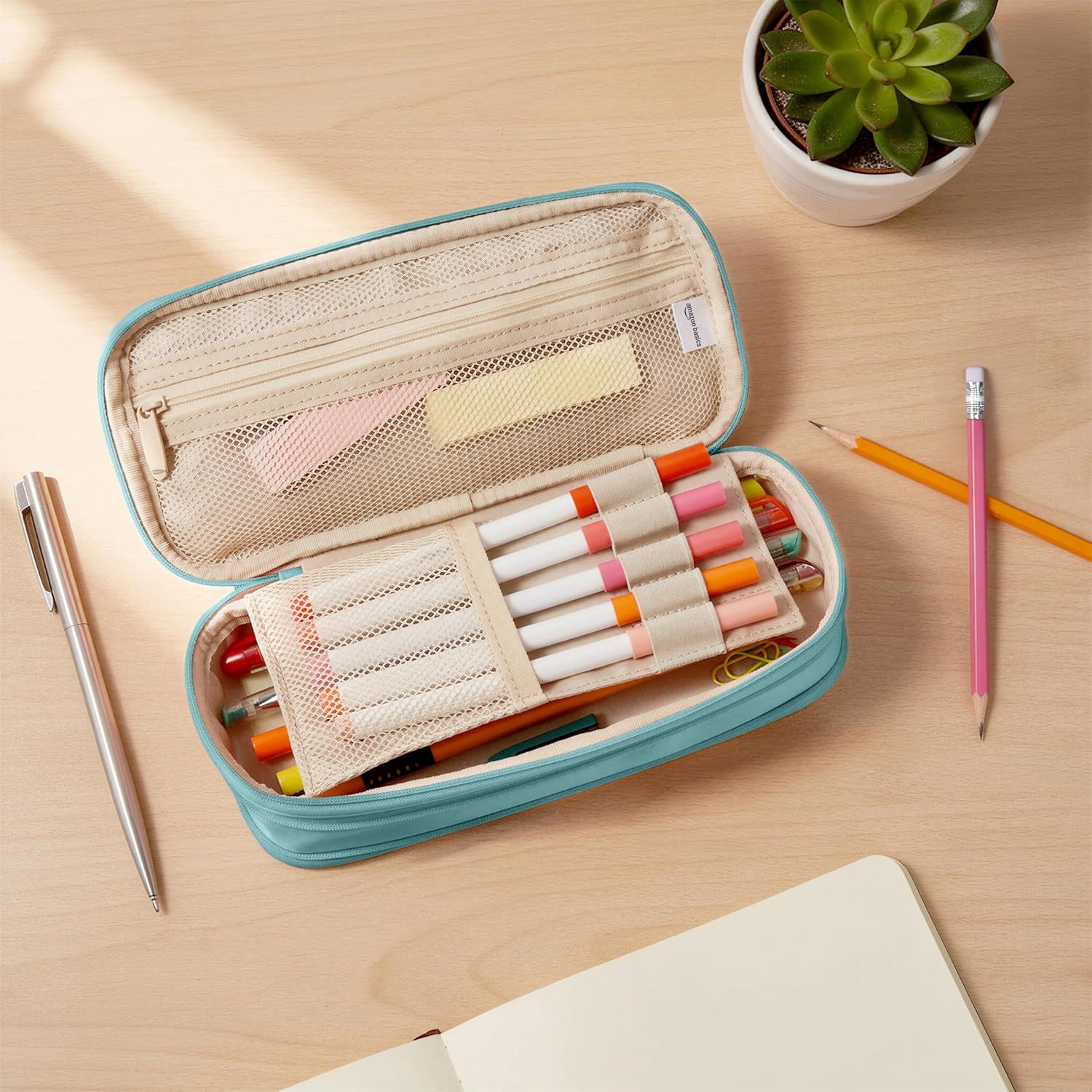 Thumbnail 3 de Amazon Basics Mehrzweck-Federmäppchen L Unifarben helles Türkis 📘