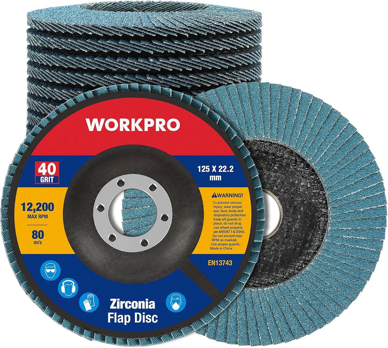 WORKPRO Disques abrasifs 125 mm grain 40 — lot 10 🛠