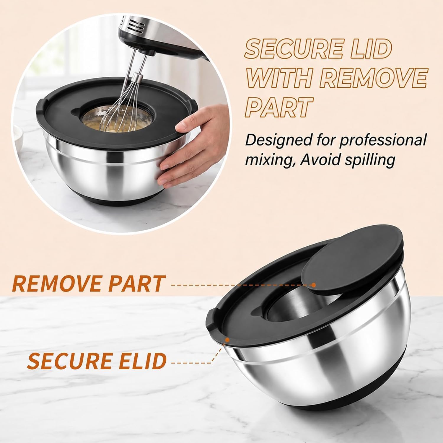 Detalle 2 de Greenloom Mb-set-001 21-Piece Stainless Steel Mixing Bowl Set with Lids and Graters