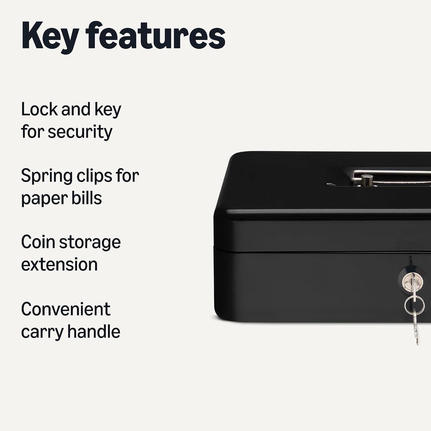 Thumbnail 1 de Amazon Basics Cash Box with Lock Key and Money Tray (9 x 30 x 24 cm) – Black