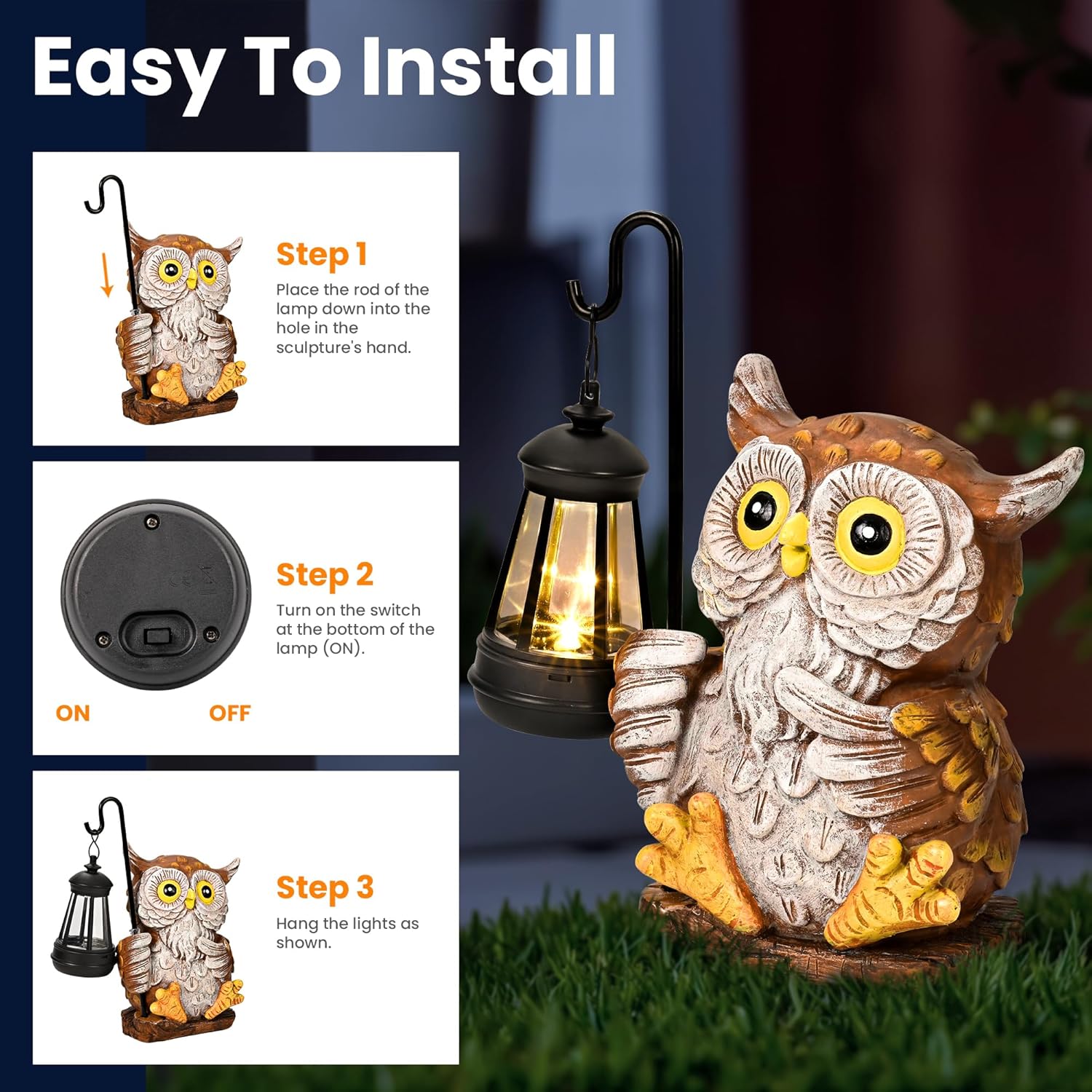 Thumbnail 4 de GIGALUMI Solar Garden Statues Owl Figurine Lights