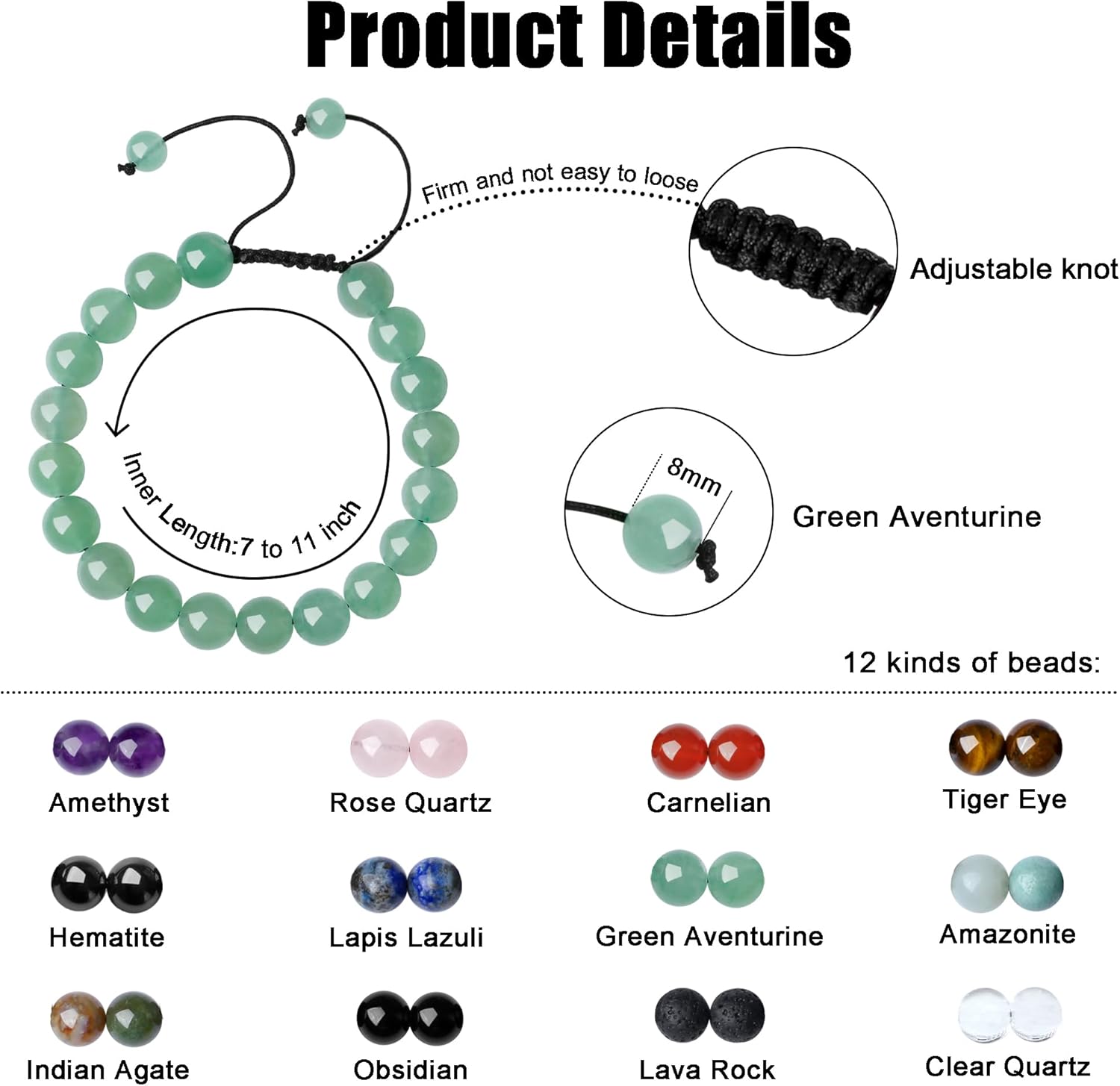 Thumbnail 5 de AWARDSEN Healing Crystal Bracelet for Women – 8mm Tiger's Eye Beads, Adjustable Macrame