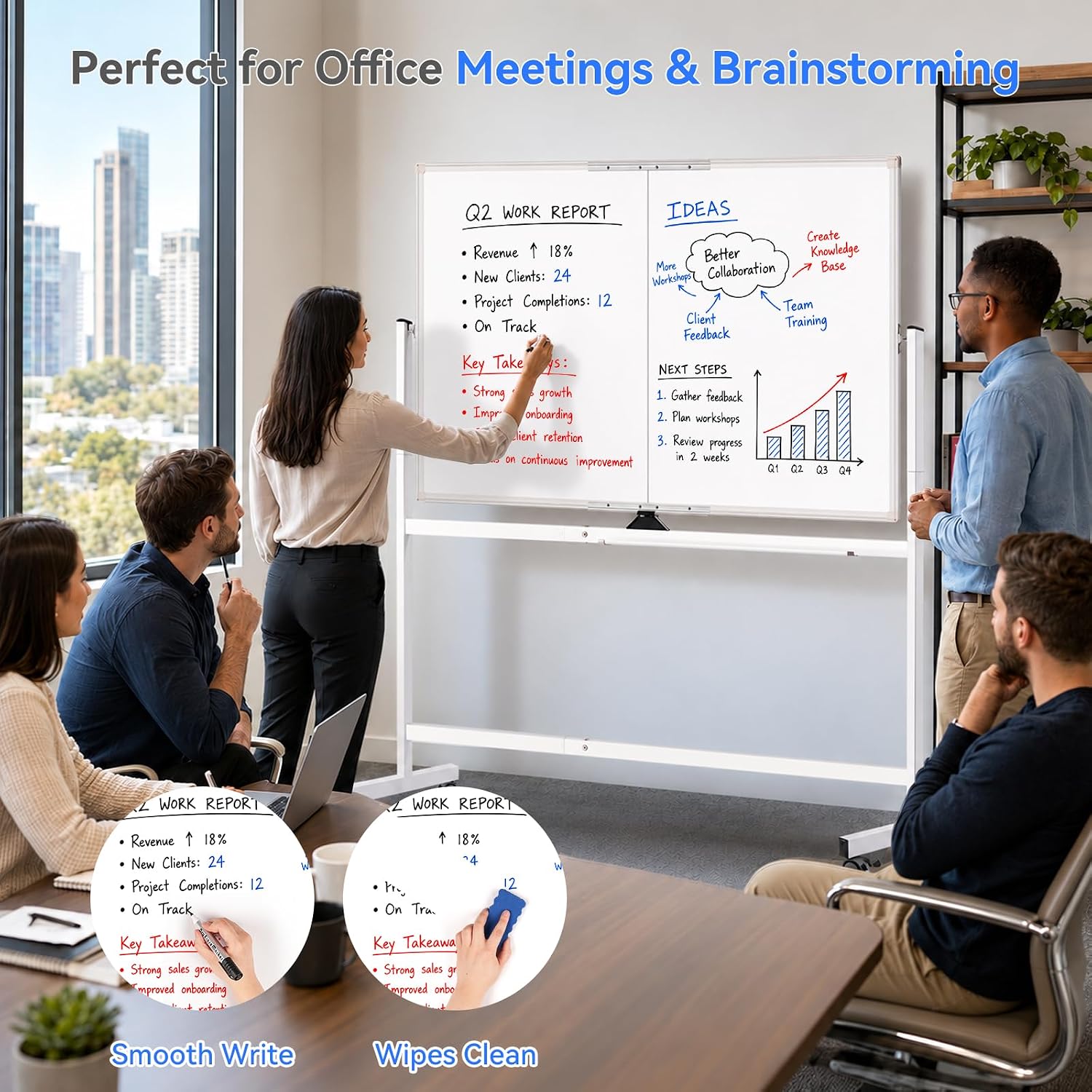 Detalle de maxtek 48 x 36 in Rolling Magnetic Whiteboard, Double-Sided and Wheeled