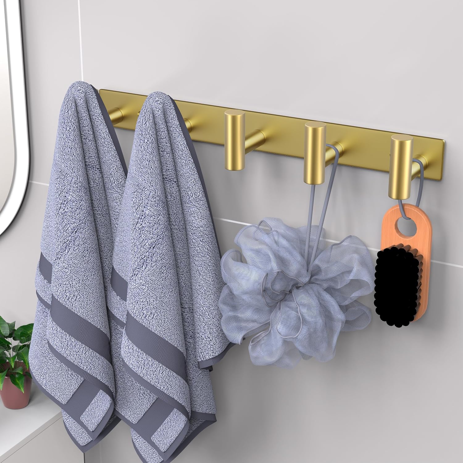 Detalle 2 de VAEHOLD 067 Wall-Mount Hook Rack, Gold Stainless Steel, 5 Hooks