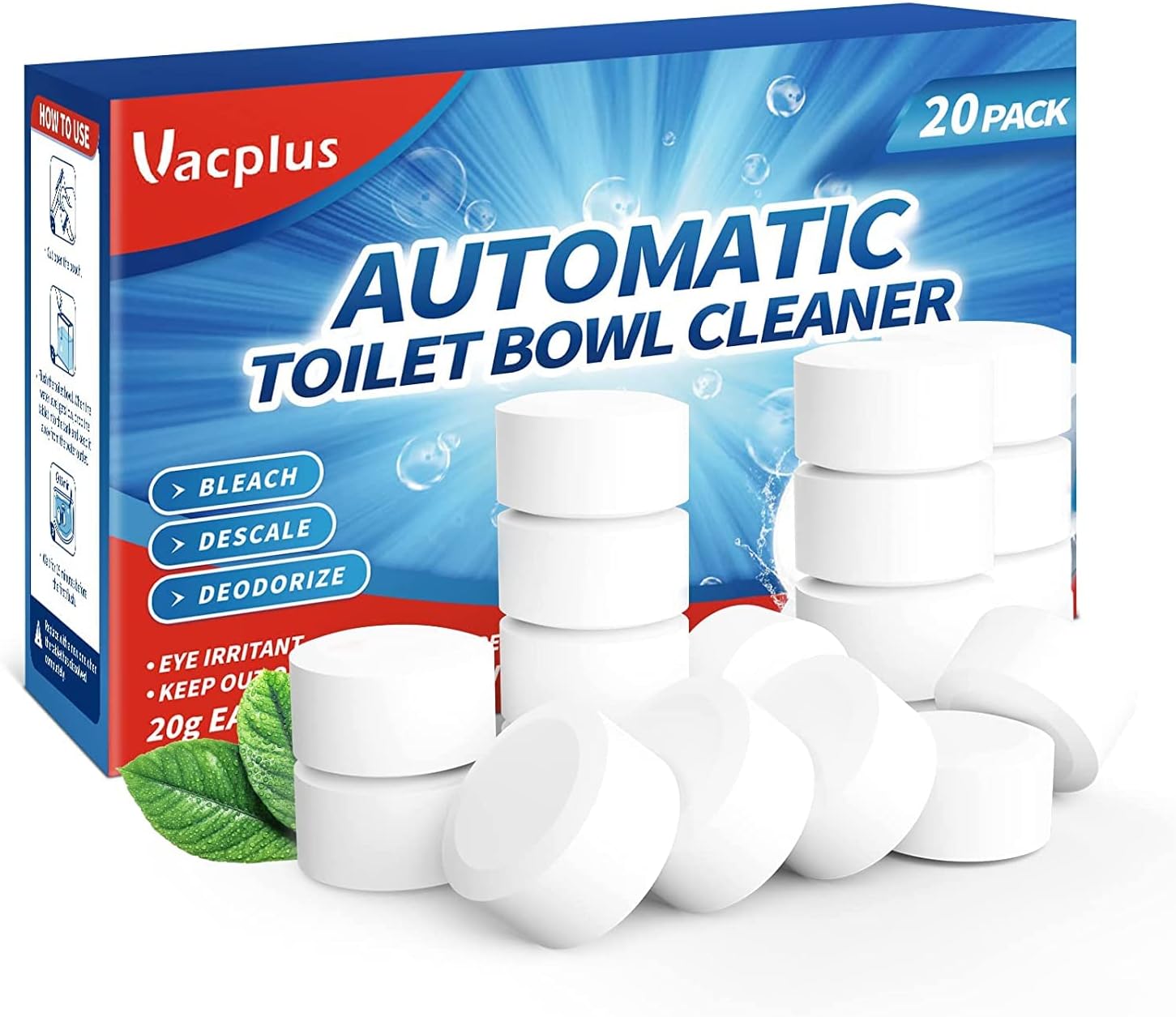 Detalle de Vacplus Toilet Bowl Cleaner Tablets, 20-Pack Slow-Release Tank Cleaner