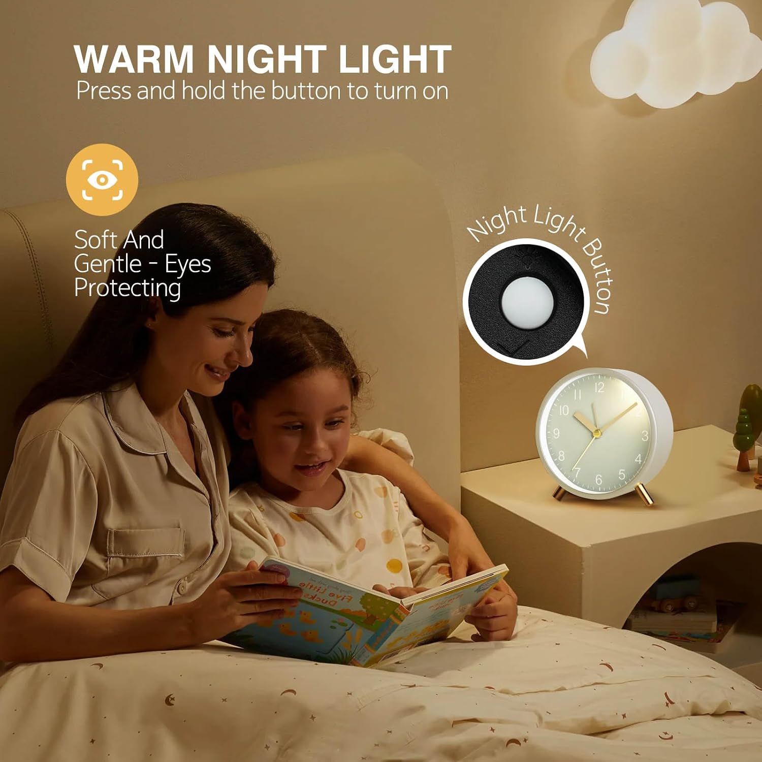 Thumbnail 2 de Jisile Analog Alarm Clock Silent Non-Ticking with Night Light, Large Display and Battery Operation