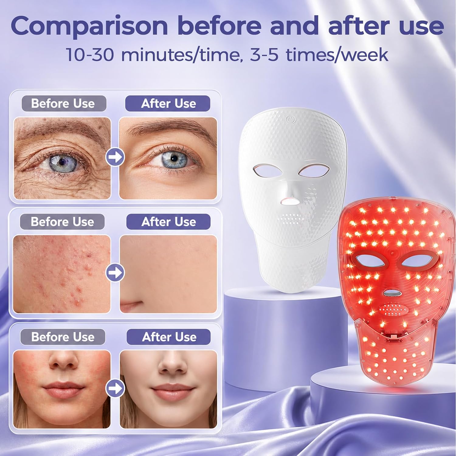 Detalle 1 de tinkoola LED Light Therapy Mask for Face & Neck, Cordless and USB-C Rechargeable