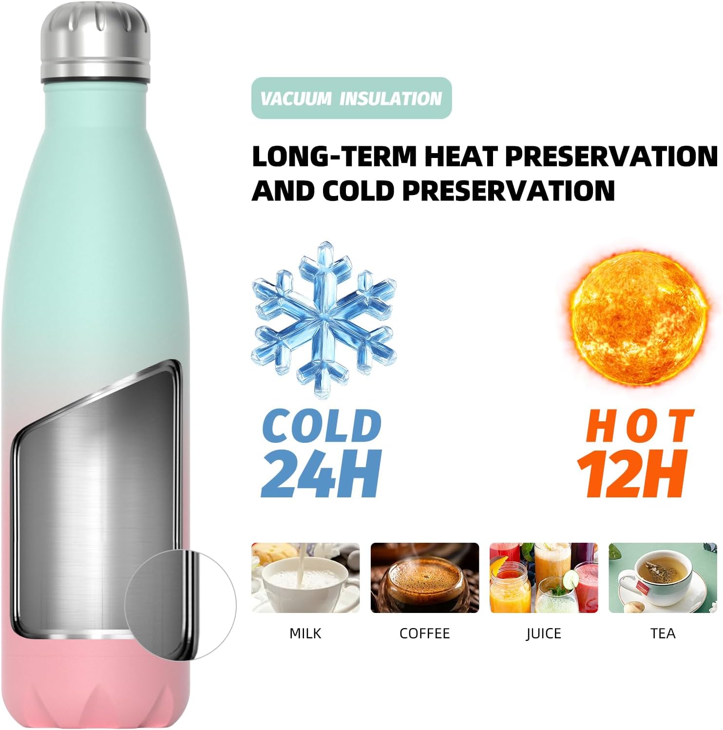 Thumbnail 3 de WATERSY Stainless Steel Insulated Water Bottle (500ml) – Aqua Pink