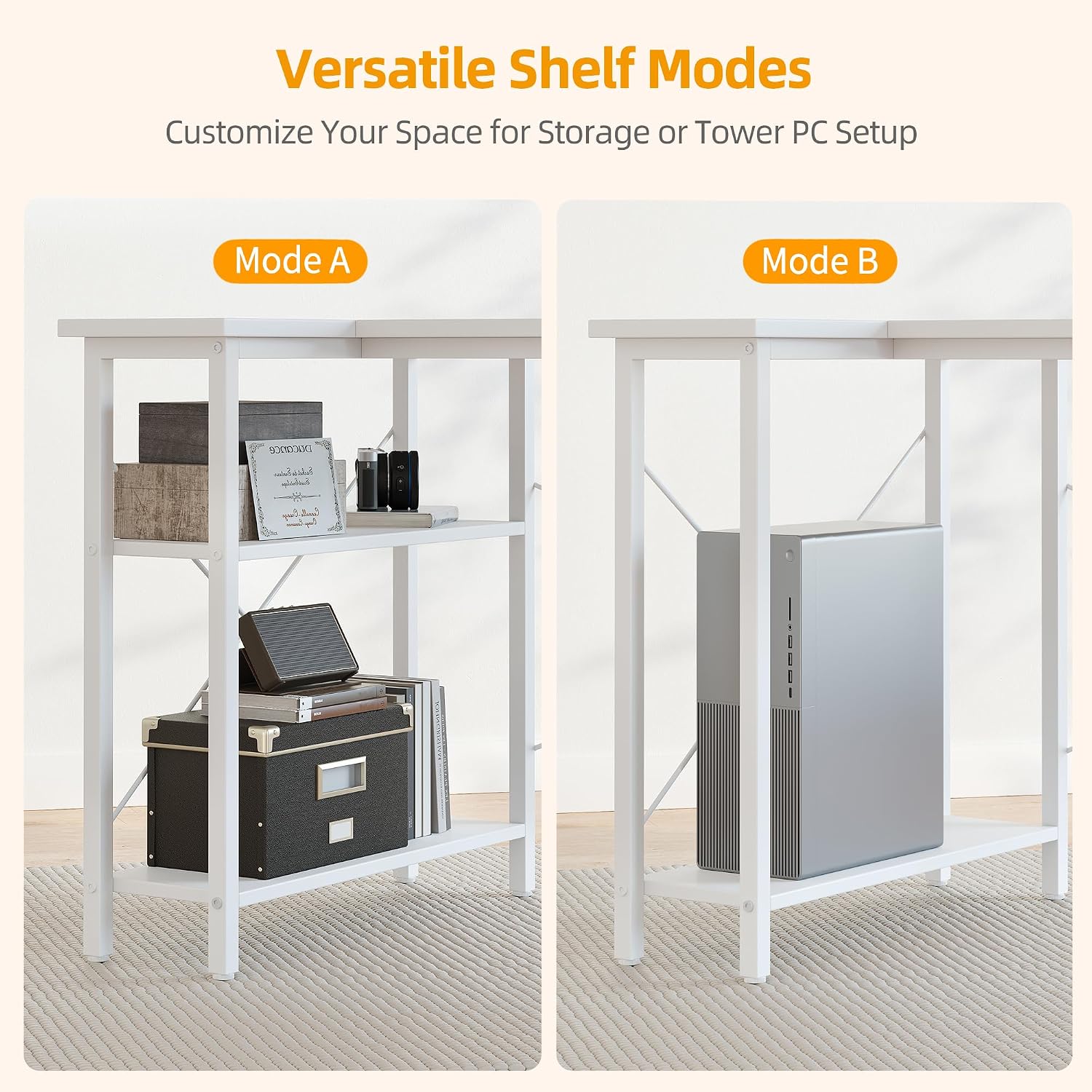 Detalle 2 de BEXEVUE L Shaped Corner Desk – 100x70 cm: Space-Saving, Reversible Shelving for Study, Work and Gaming