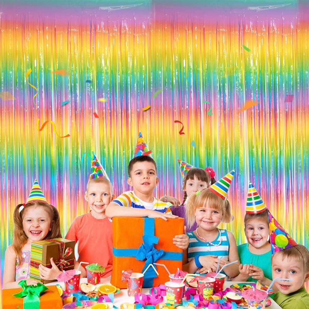 Thumbnail 3 de BEISHIDA 2 Pack Light Rainbow Foil Fringe Curtain Backdrop (3.28 x 6.56 ft) – Colourful Photo Backdrops for Parties