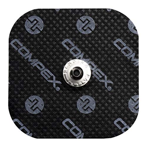 Detalle de Compex I 4 electrodos negros 5x5 cm con EasySnap para electroestimuladores Compex (con cable e inalámbricos)