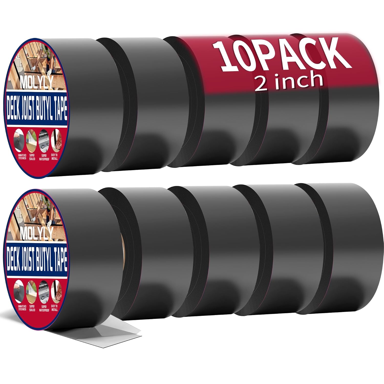 MOLYLY Butyl Joist Tape 2 inch (2" x 50') — 10 Rolls Waterproof Deck Joist Flashing Tape