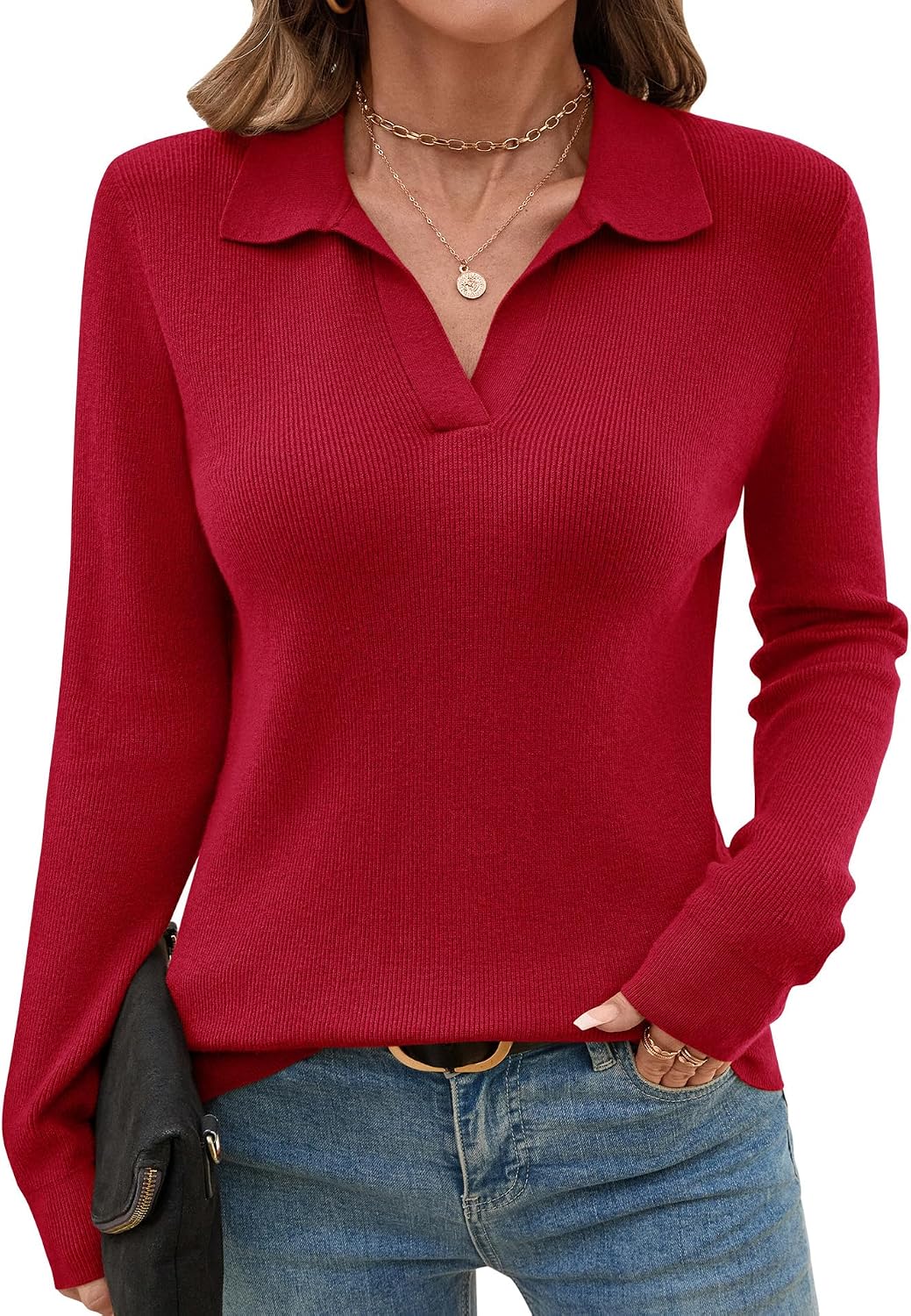 Detalle de Romanstii Women's Knit Polo Sweater in Viscose Blend