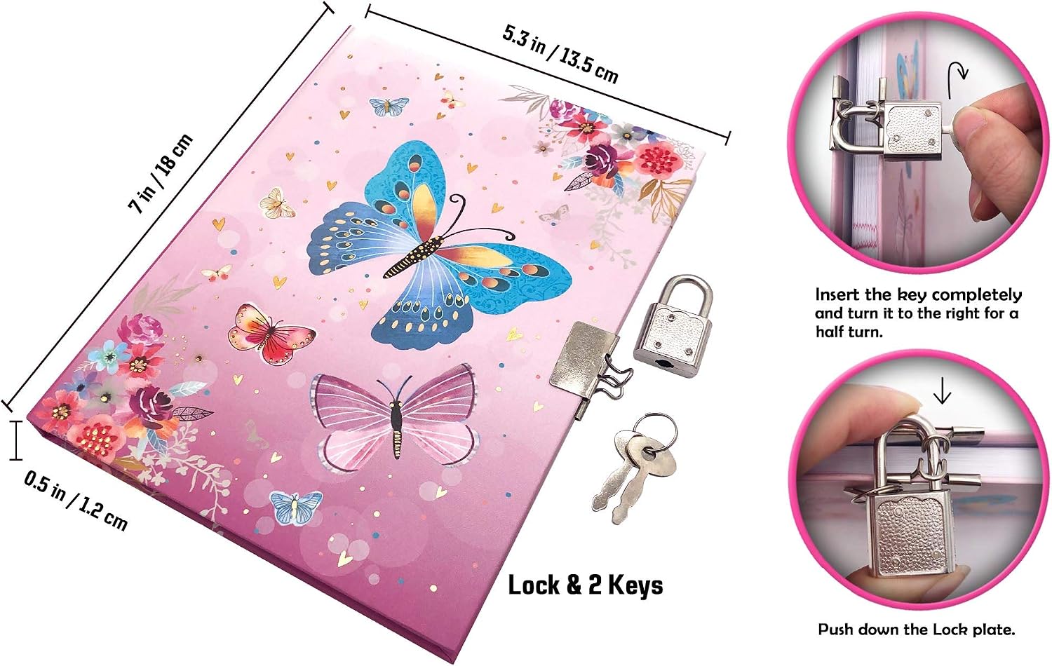 Thumbnail 3 de GINMLYDA Girls’ Butterfly Diary with Lock, 160 Lined Pages