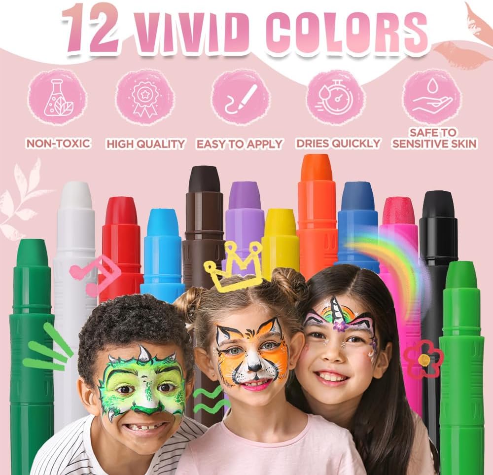 Detalle de Set Truccabimbi 12 Colori per Body Painting – Sicuro per pelli sensibili e gravidanza