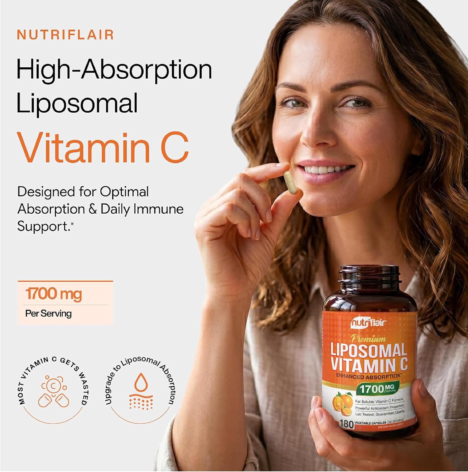 Detalle de NutriFlair LVC-1180 Liposomal Vitamin C, 1700 mg, 180 Capsules