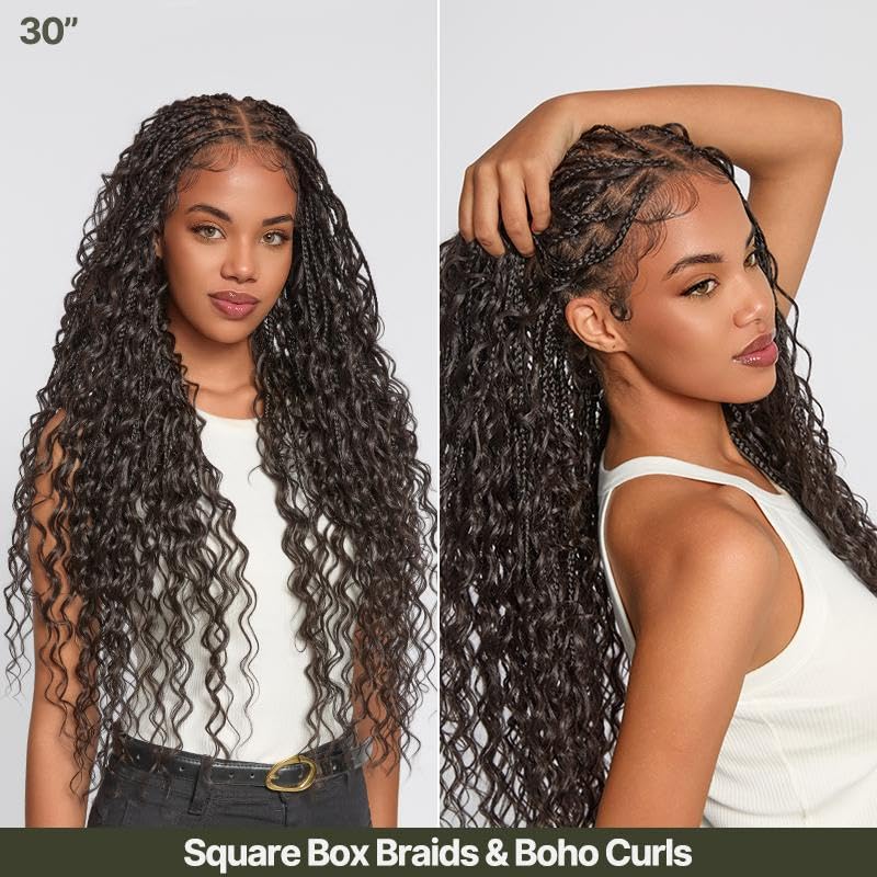 Detalle 1 de Frodio Full Lace Boho Braided Wig, 30-Inch, 200% Density, Pre-Plucked Hairline