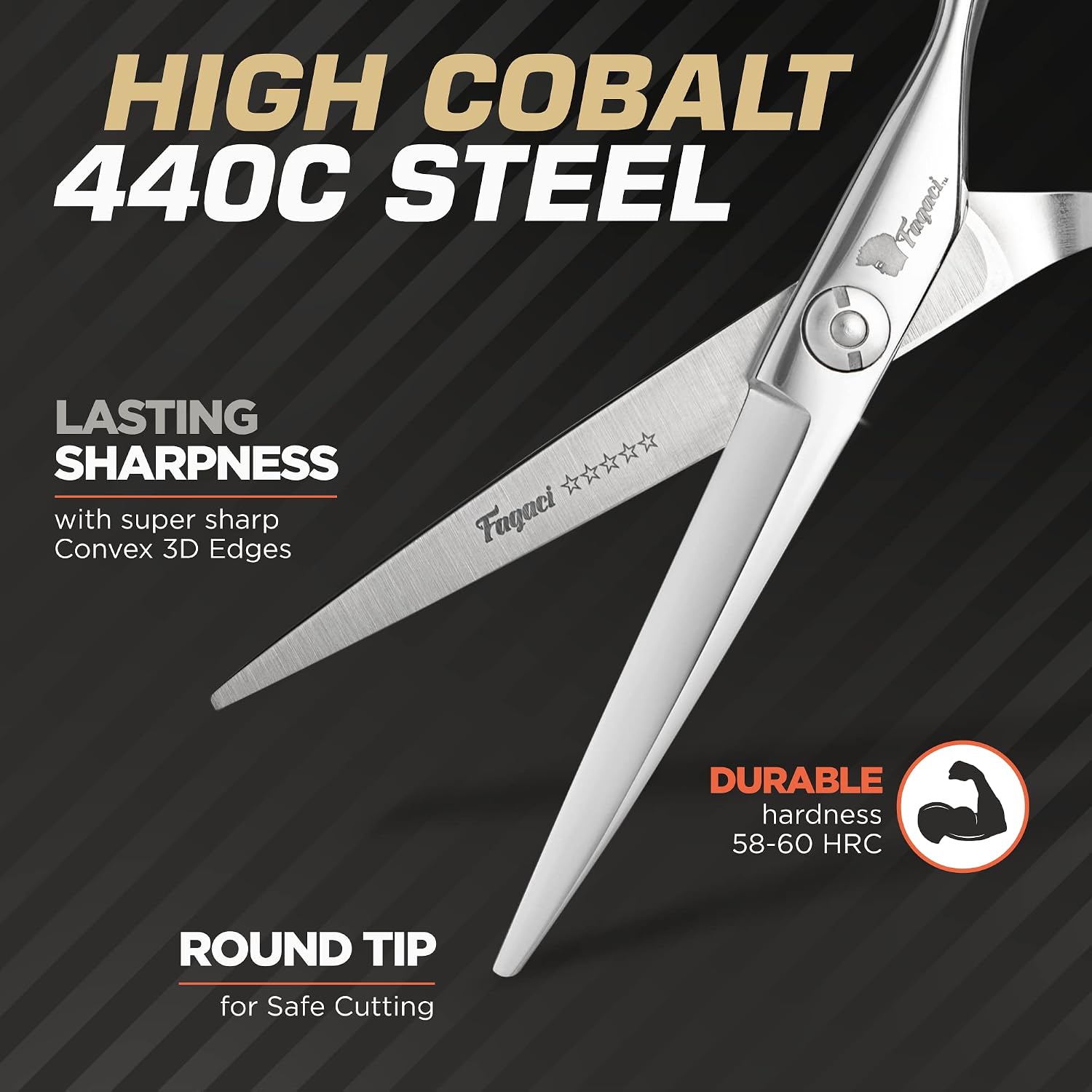 Detalle de Fagaci 6” Left-Handed Hairdressing Scissors – Sharp 440C Professional Shears
