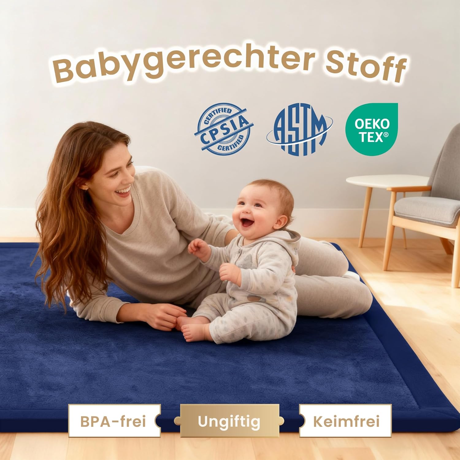 Thumbnail 1 de ACOMOPACK Baby-Krabbelmatte 127x127x3,5 cm – Memory-Schaum & rutschfeste Unterseite für das Kinderzimmer