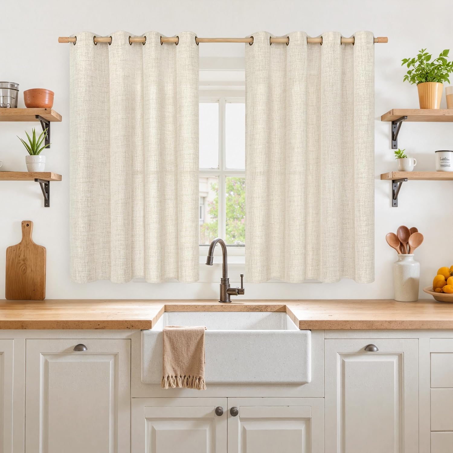 Detalle 2 de YoungsTex Linen-Blend Curtains, 52 x 54 Inches