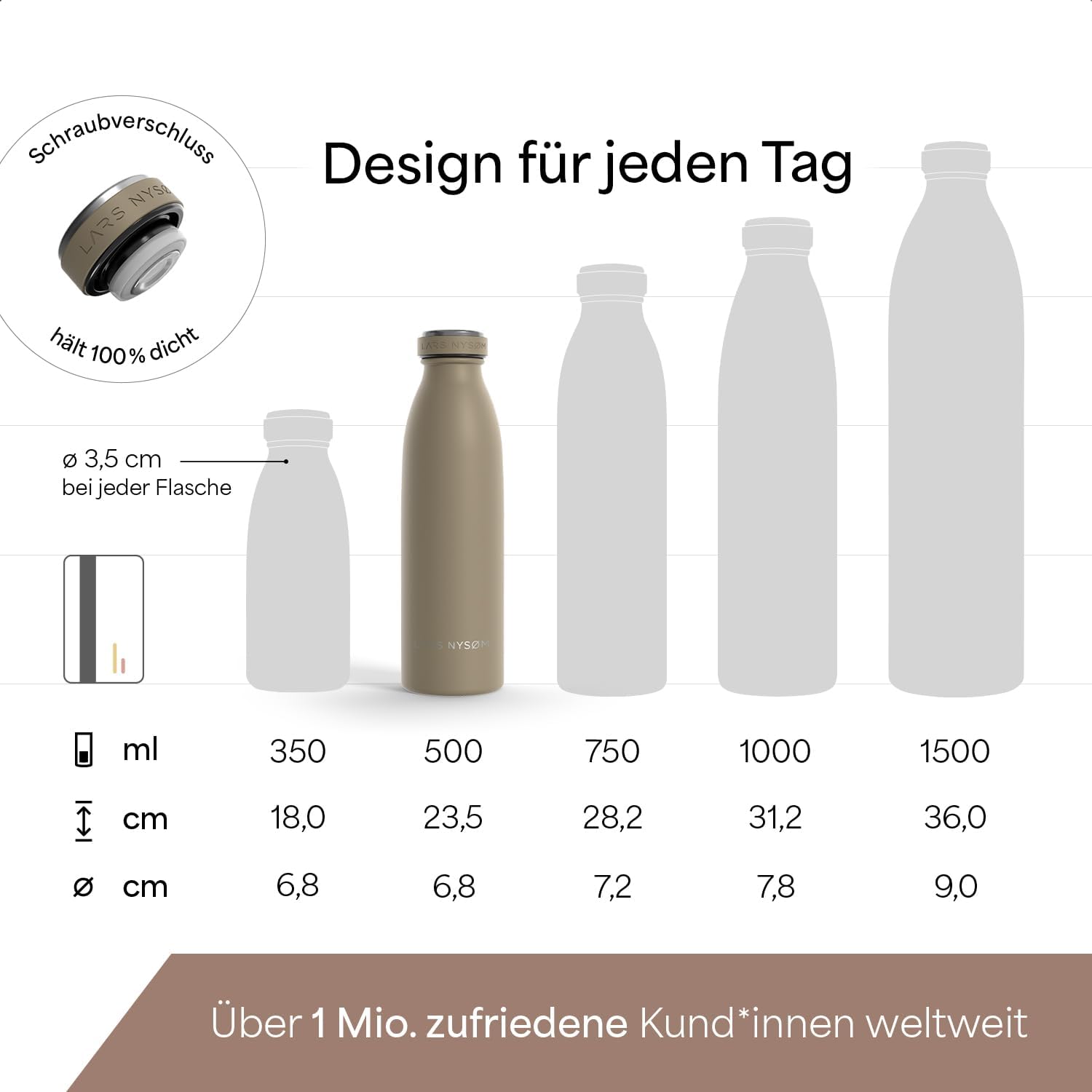 Thumbnail 3 de LARS NYSØM Edelstahl-Trinkflasche Ren (500 ml) – thermosgeeignet, kohlensäurefest