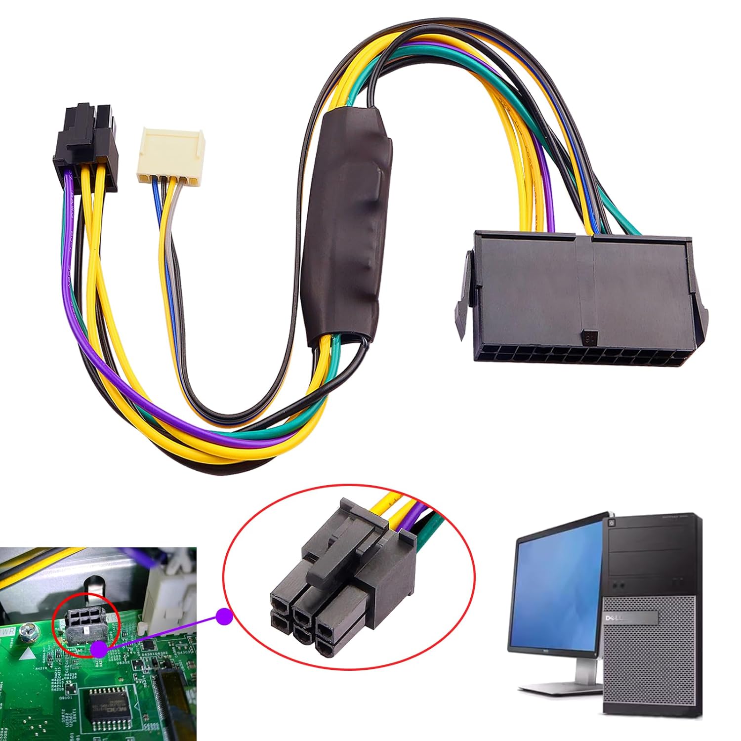 Detalle 2 de ELFJMZP ATX 24-Pin to ATX 6-Pin + HP 2.54mm 6P-4P Power Adapter Cable for HP Z220/Z230, EliteDesk 800 G1 & ProDesk 600 G1