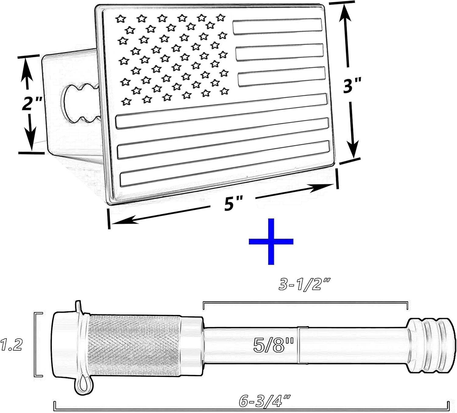 Thumbnail 1 de American Flag 2-Inch Trailer Hitch Cover with 5/8-Inch Pin Lock (Black)