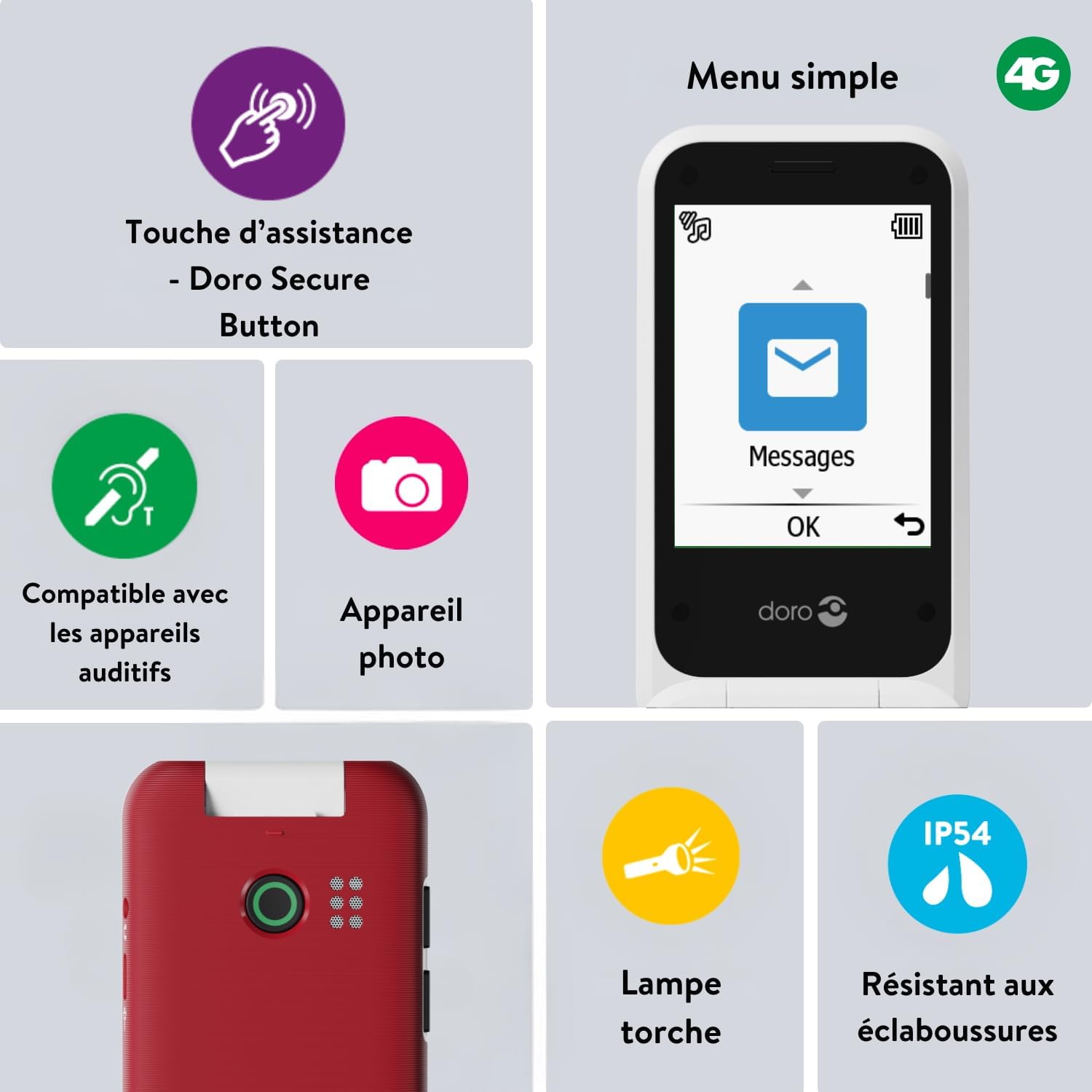 Detalle de Doro Leva E22 4G : Téléphone à clapet seniors avec grand écran 2,8'' et Doro Secure
